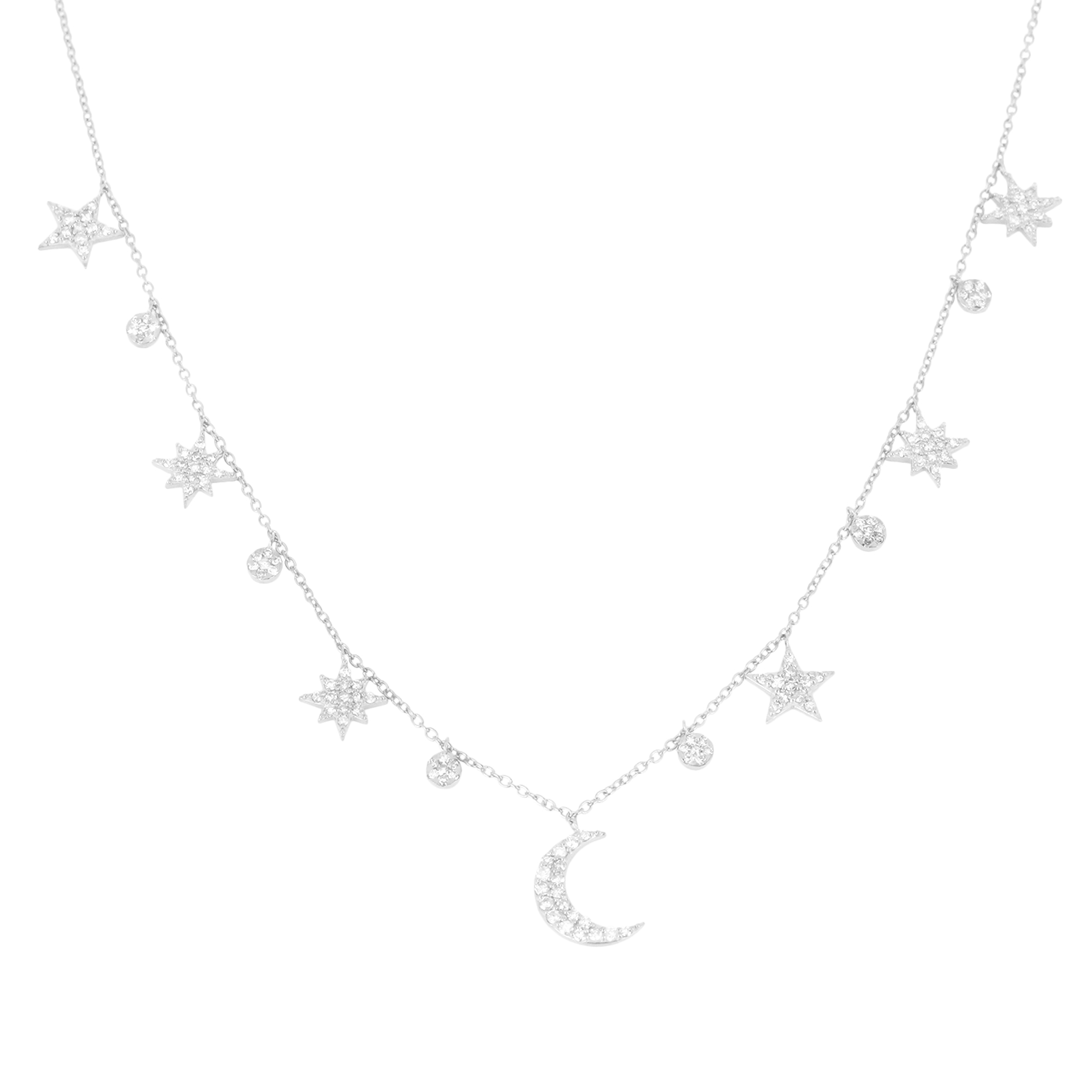 White Gold Sun and Moon Diamond Charm Necklace