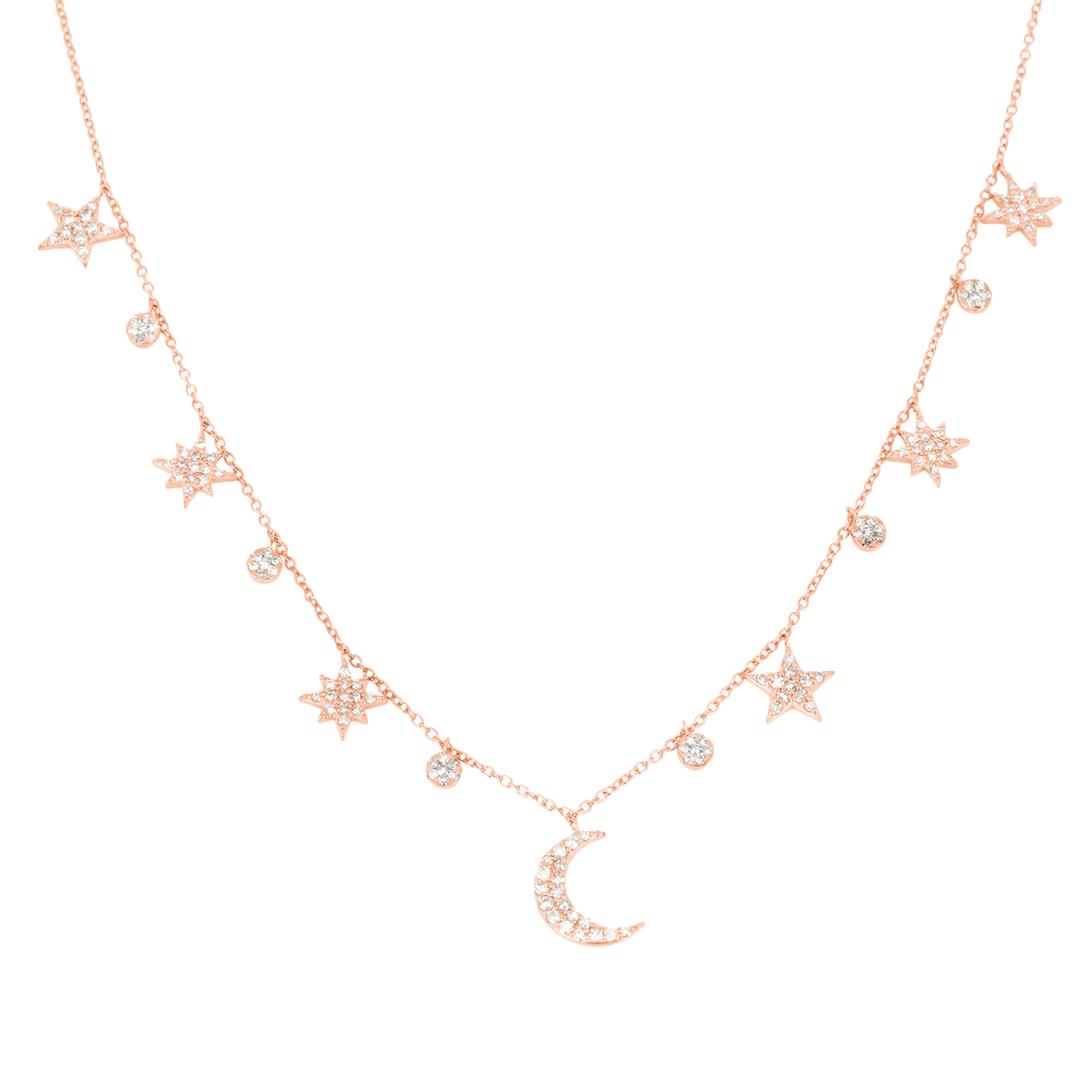 Rose Gold Sun and Moon Diamond Charm Necklace