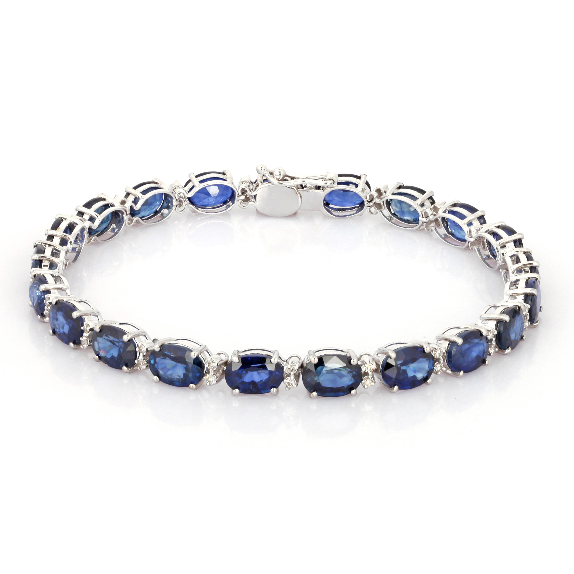 White Gold White Gold 7 X 5 mm Oval Blue Sapphire Tennis Bracelet
