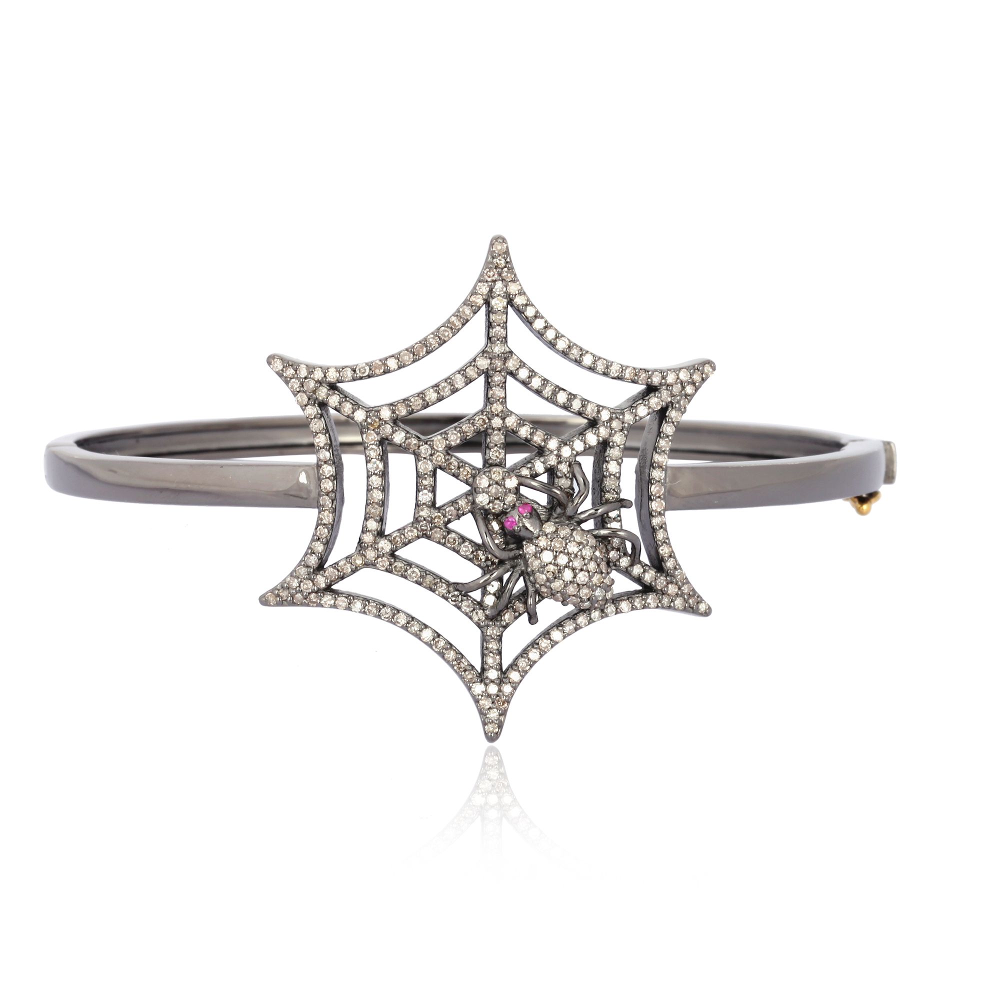 Sterling Silver Diamond Spider Web Openable Bangle