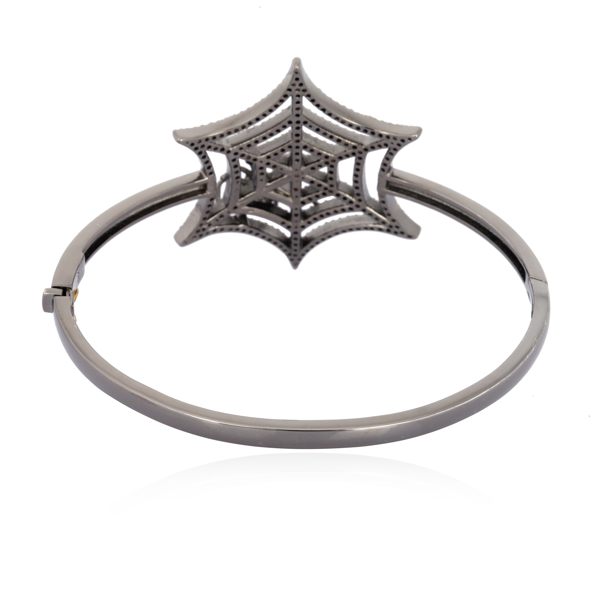 Sterling Silver Diamond Spider Web Openable Bangle