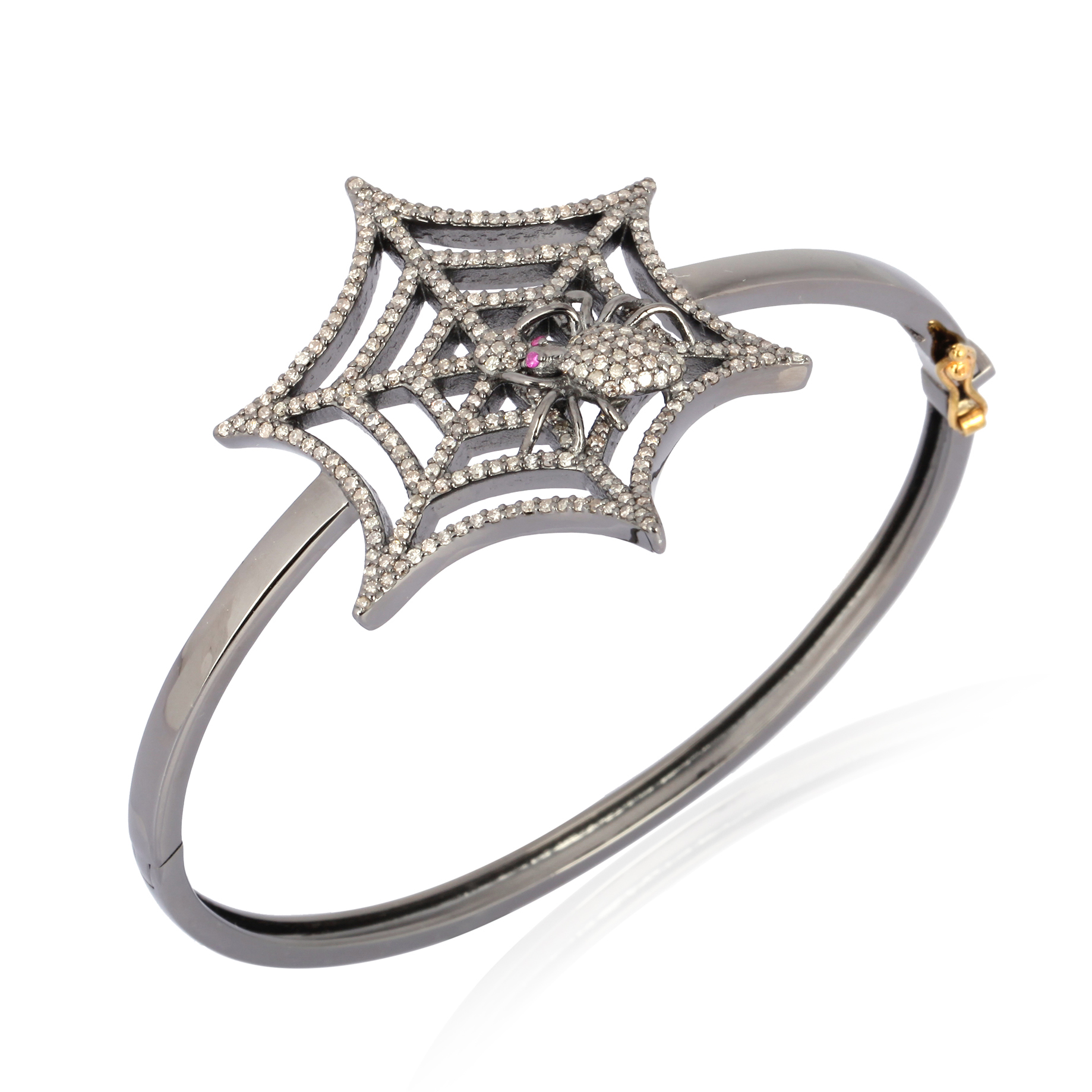 Sterling Silver Diamond Spider Web Openable Bangle
