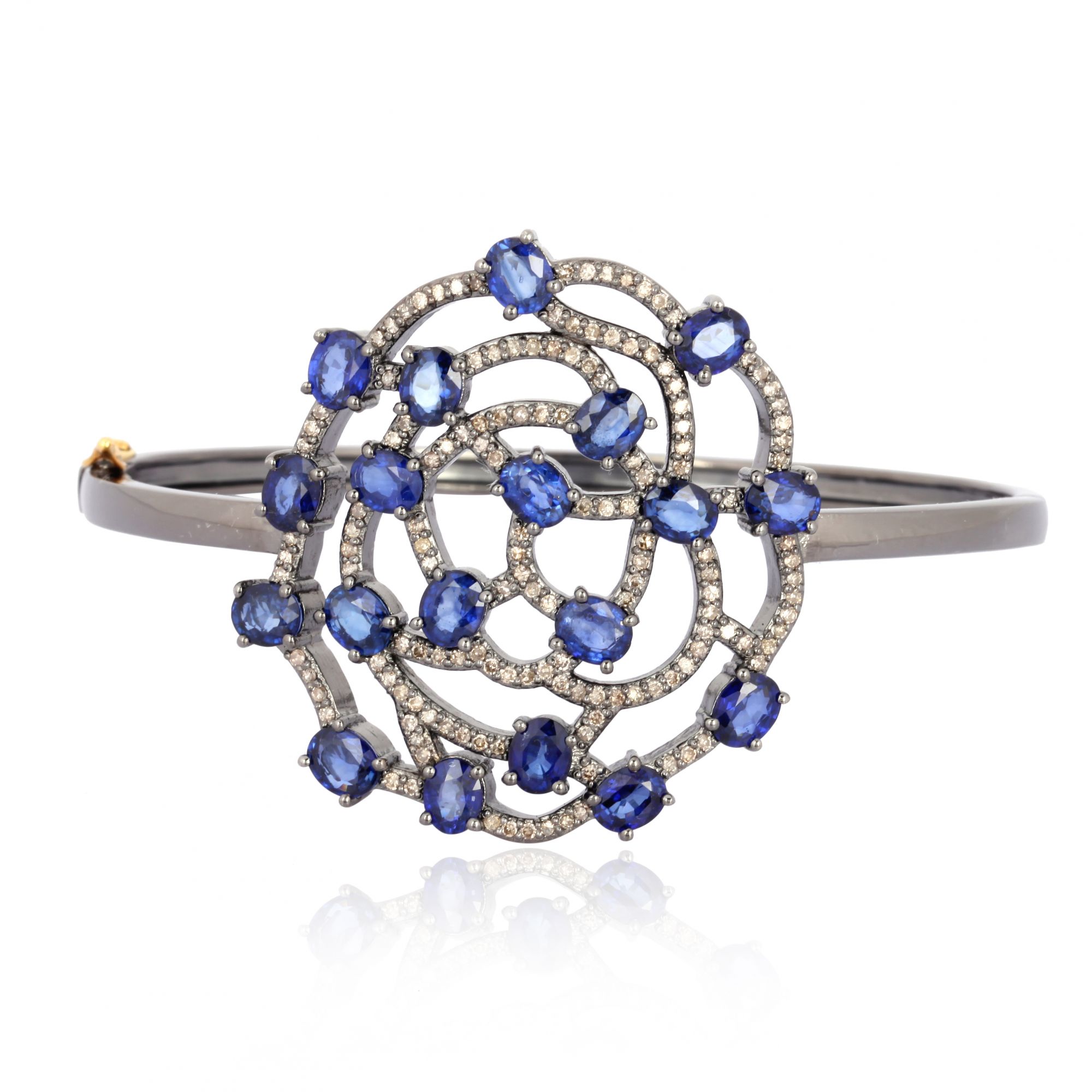 Blue Sapphire Sterling Silver Diamond Bangle