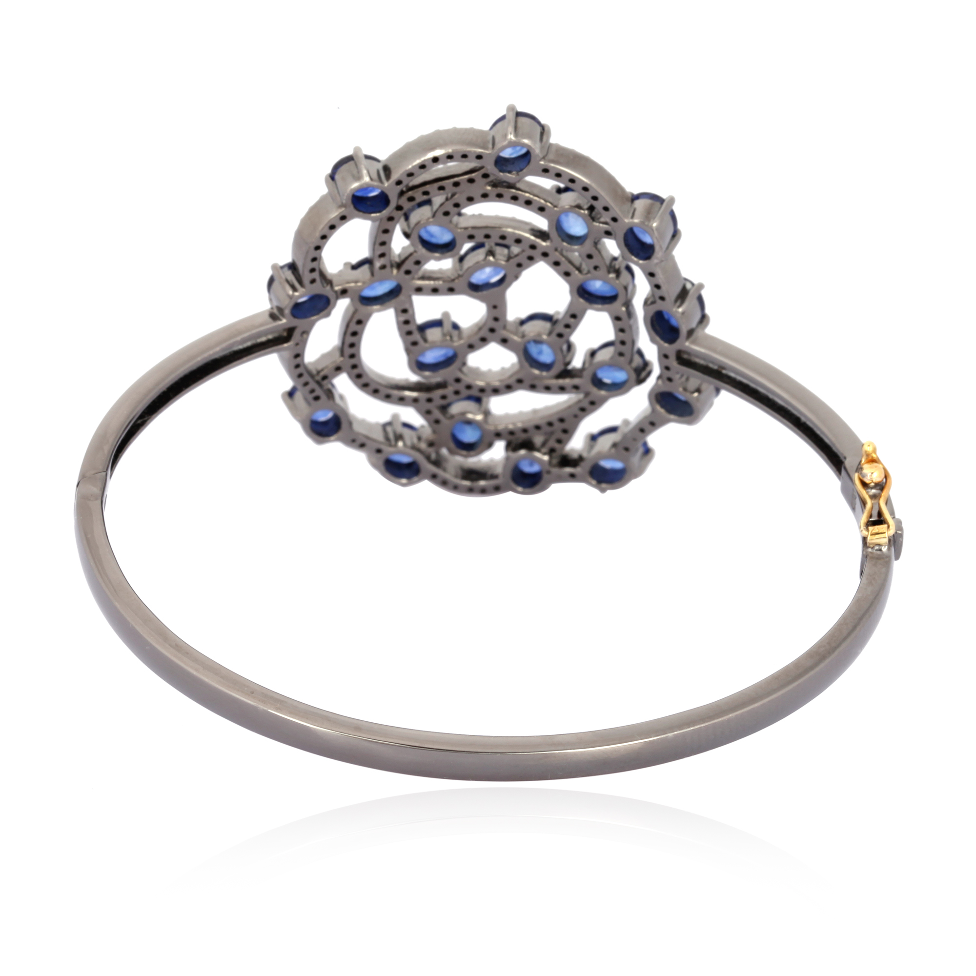 Blue Sapphire Sterling Silver Diamond Bangle