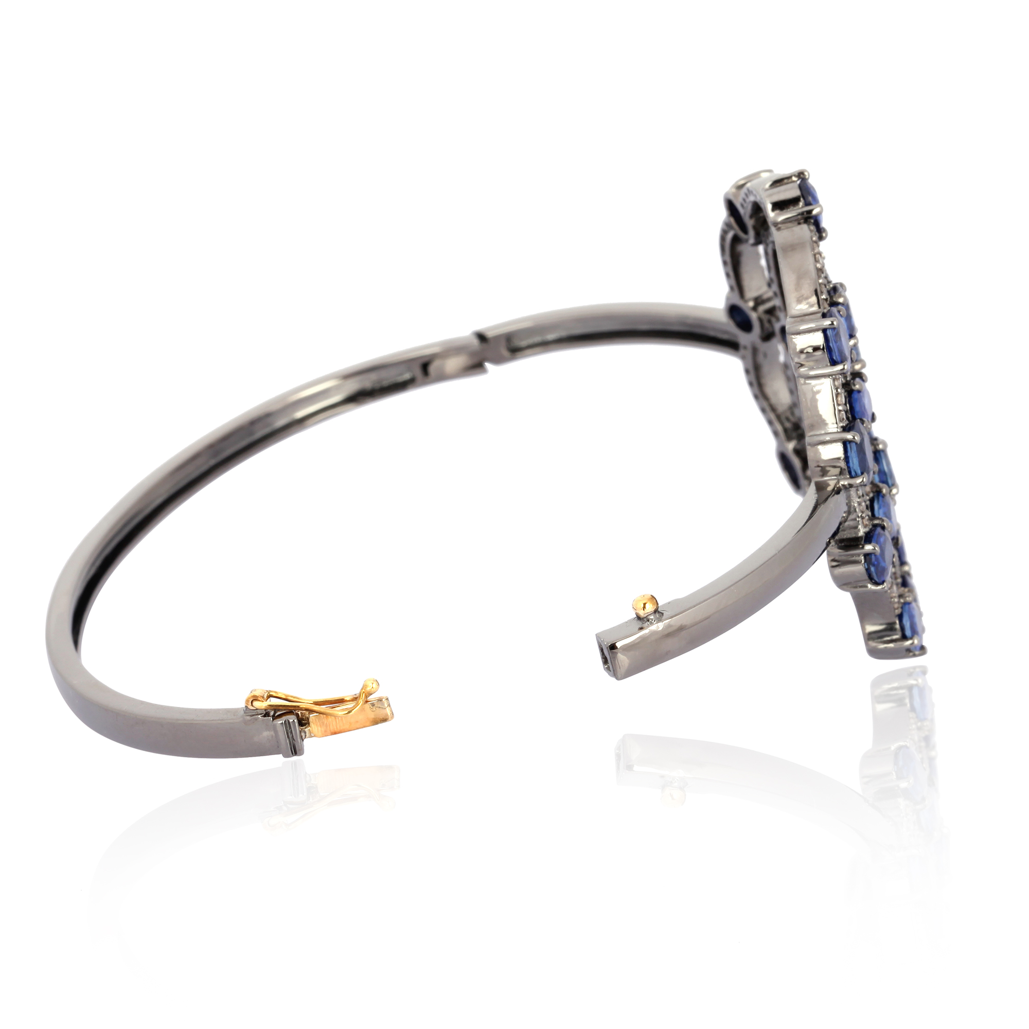 Blue Sapphire Sterling Silver Diamond Bangle