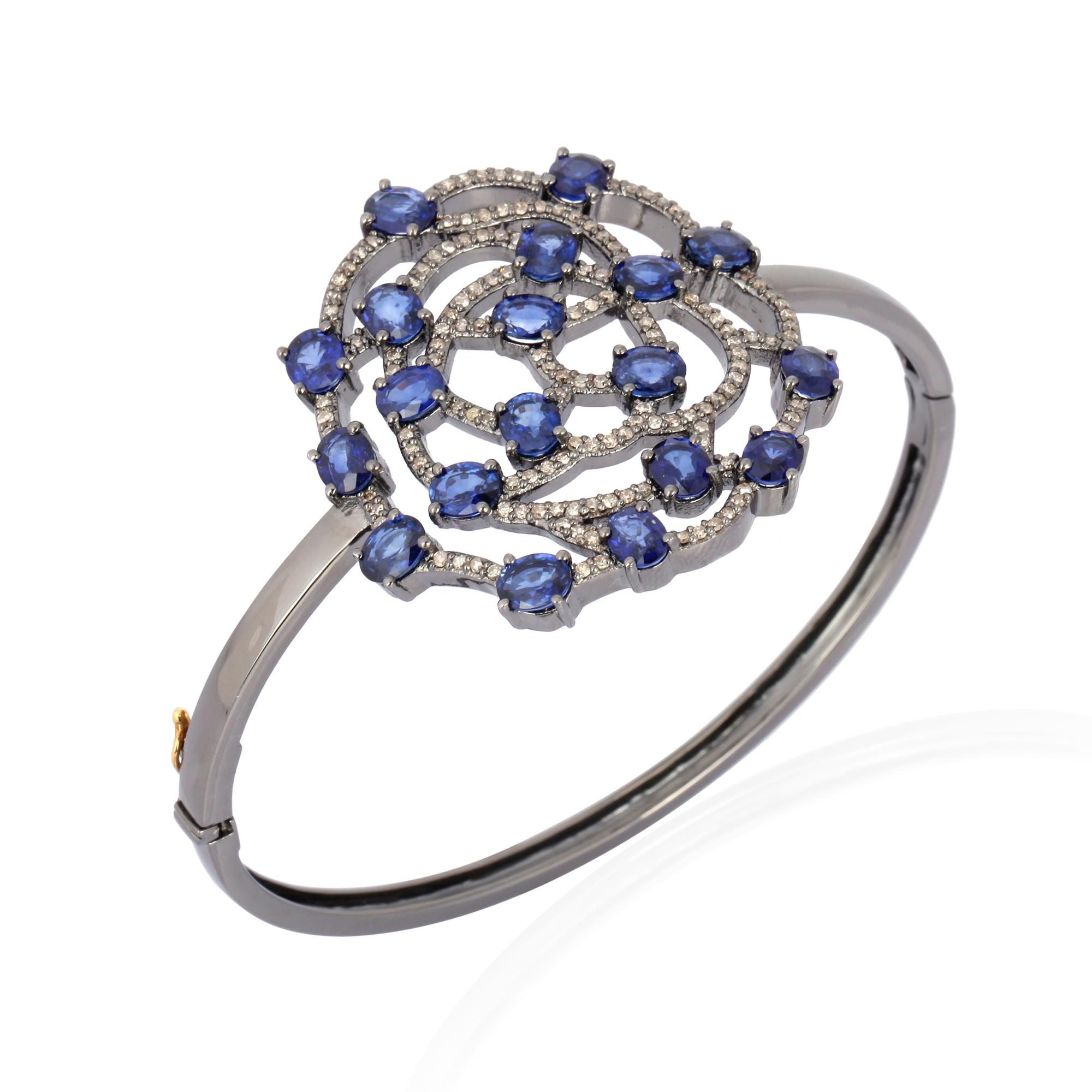 Blue Sapphire Sterling Silver Diamond Bangle