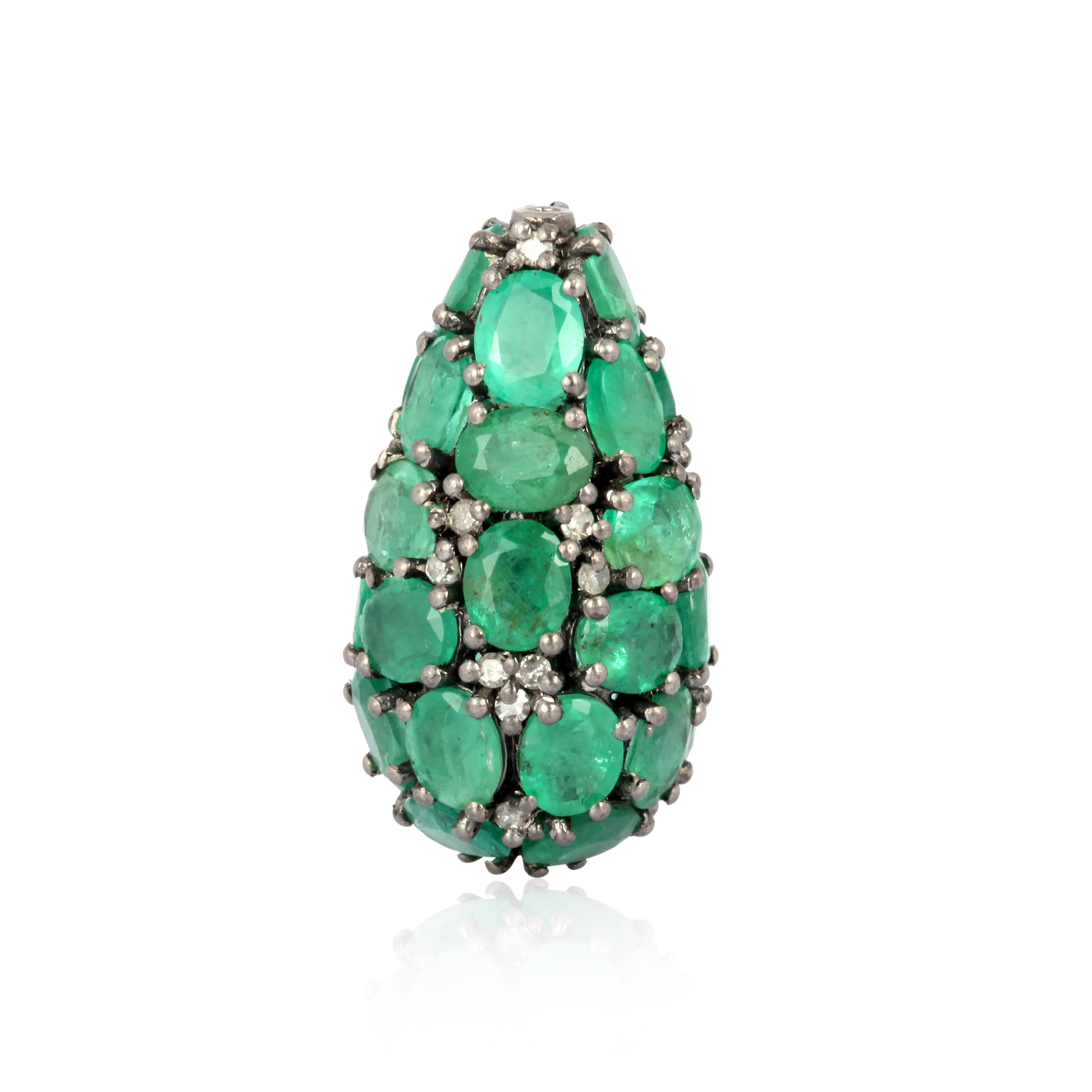 Sterling Silver 25 X 14MM Emerald Diamond Drops