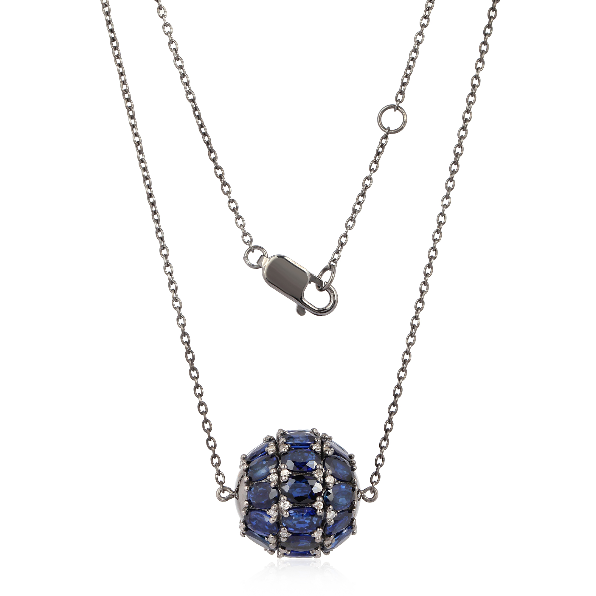 Sterling Silver 195 MM Sapphire Diamond Beads