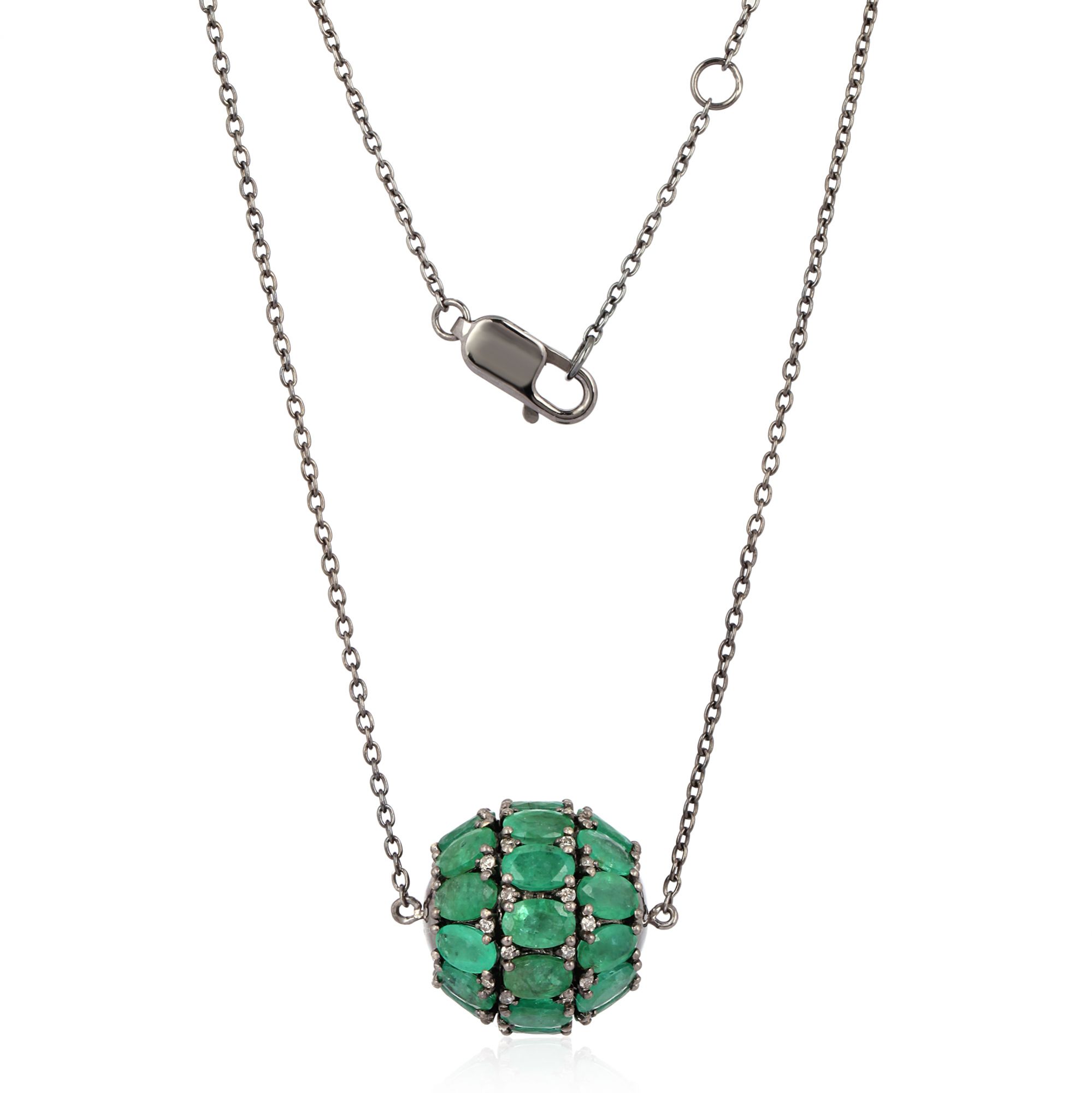 Sterling Silver 195 MM Emerald Diamond Beads