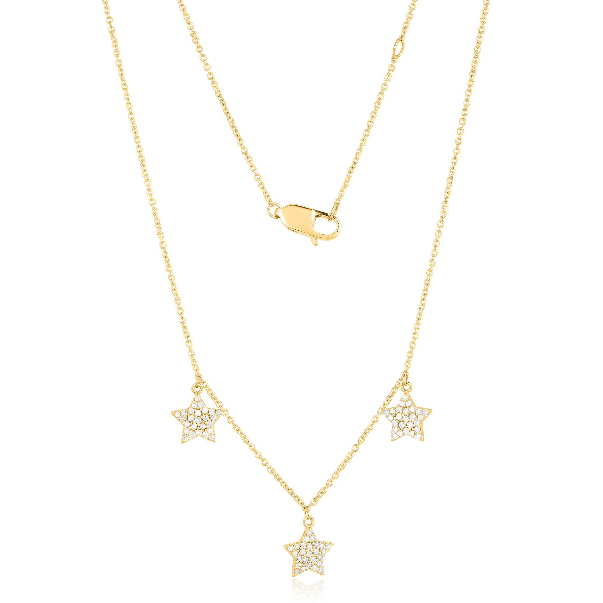 Yellow Gold 3 Star Diamond Necklace