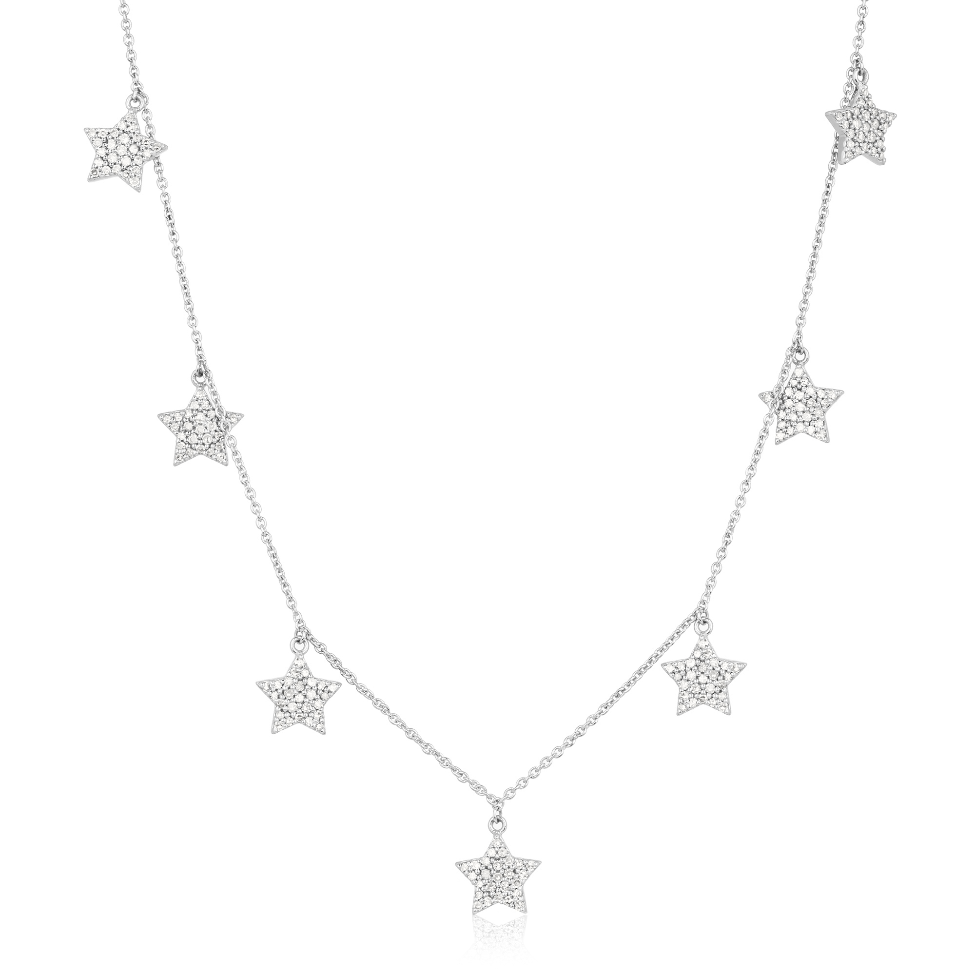 Sterling Silver 7 Star Charm Diamond Necklace