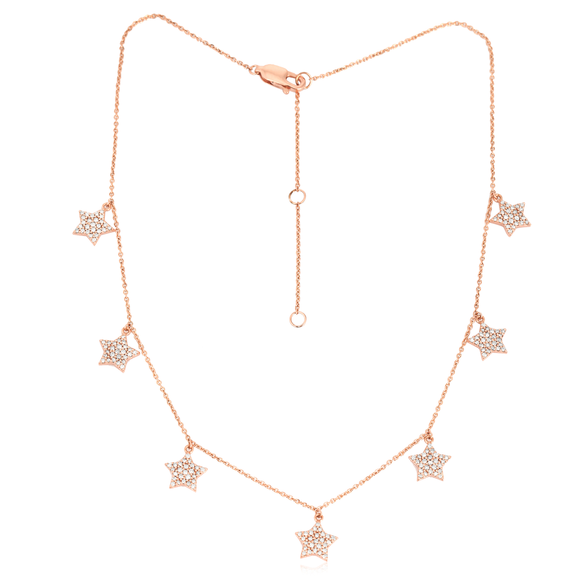 Sterling Silver 7 Star Charm Diamond Necklace