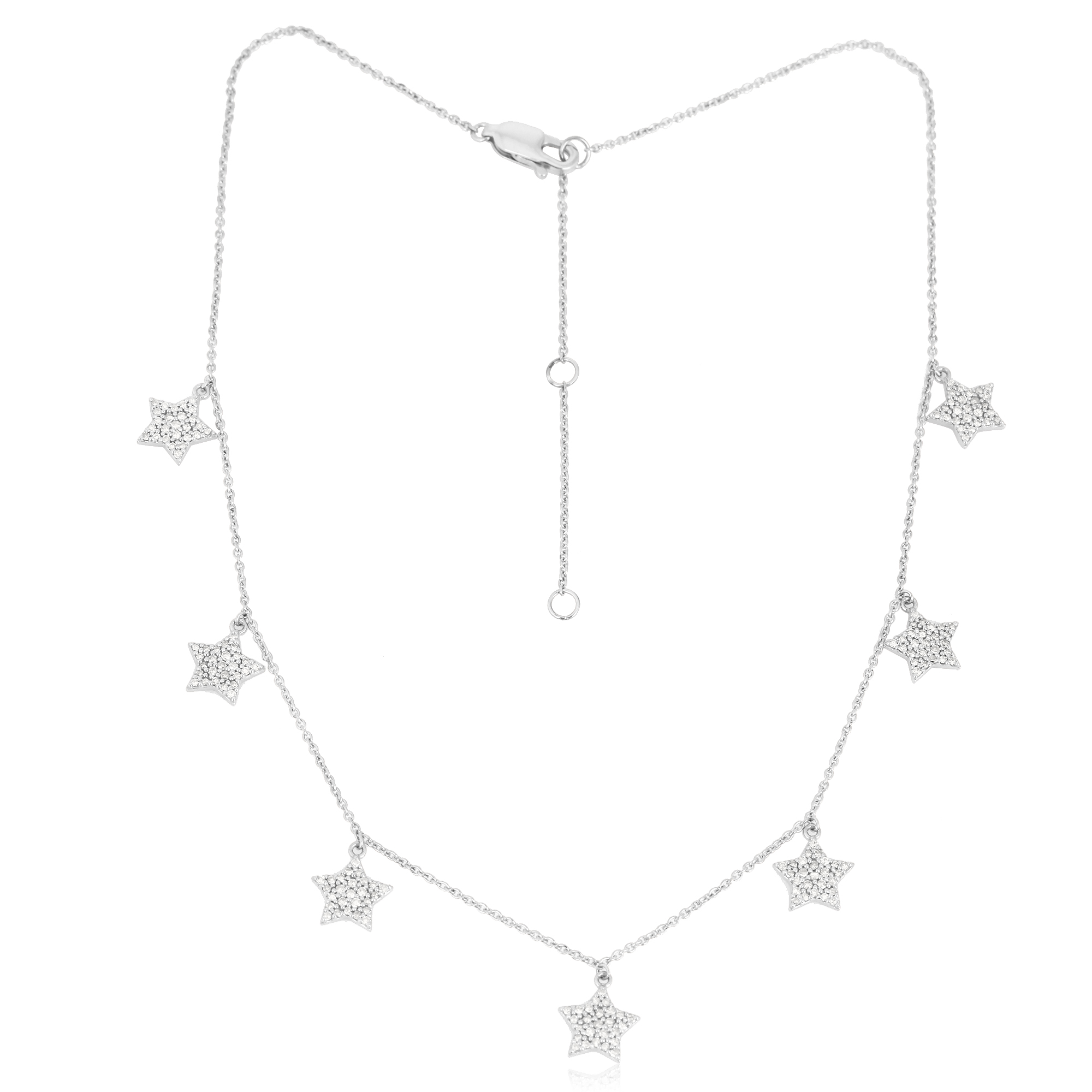Sterling Silver 7 Star Charm Diamond Necklace