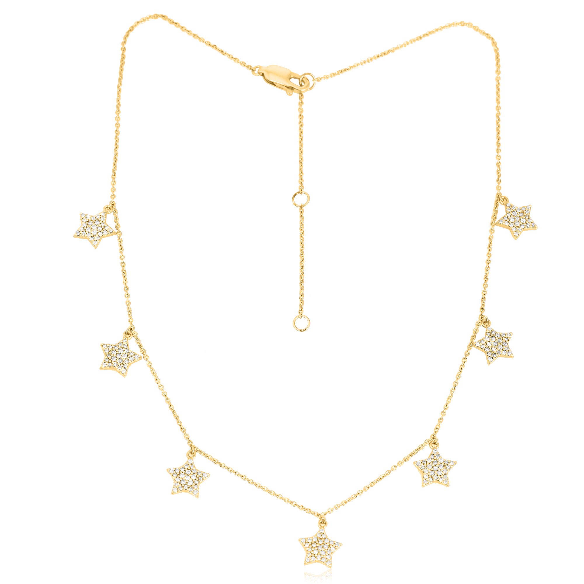 Sterling Silver 7 Star Charm Diamond Necklace