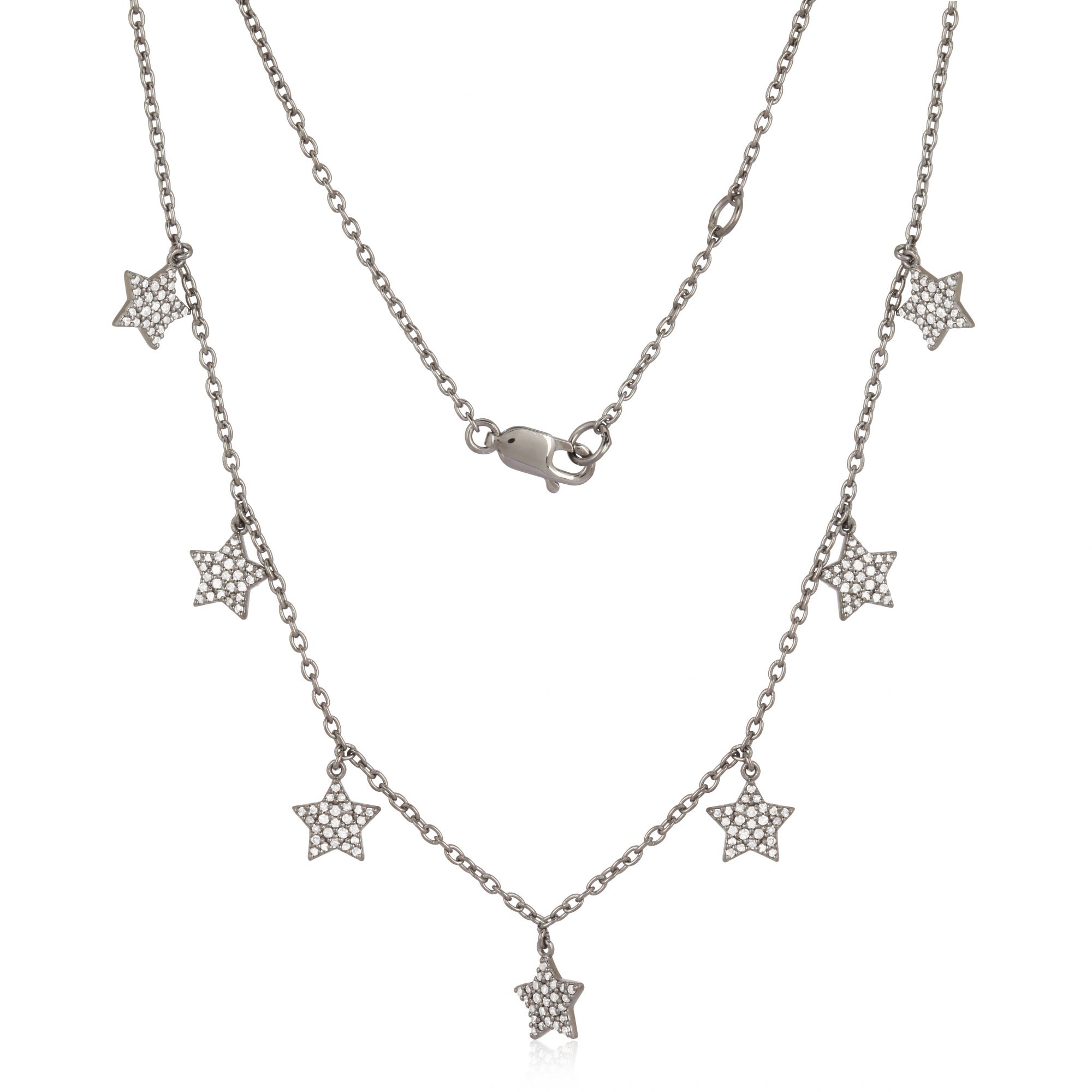 Sterling Silver 7 Star Charm Diamond Necklace