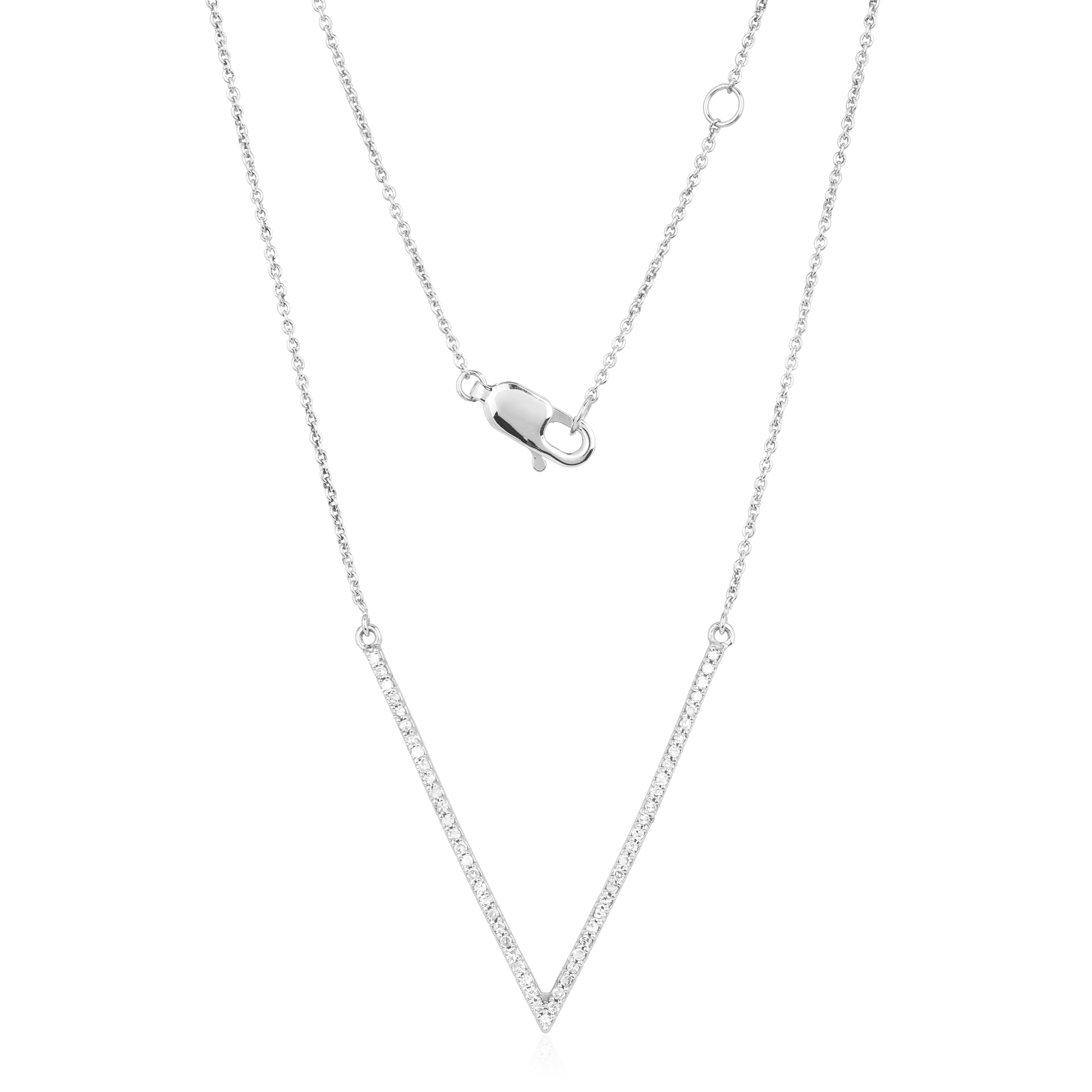 White Gold V Diamond Pendant With Chain