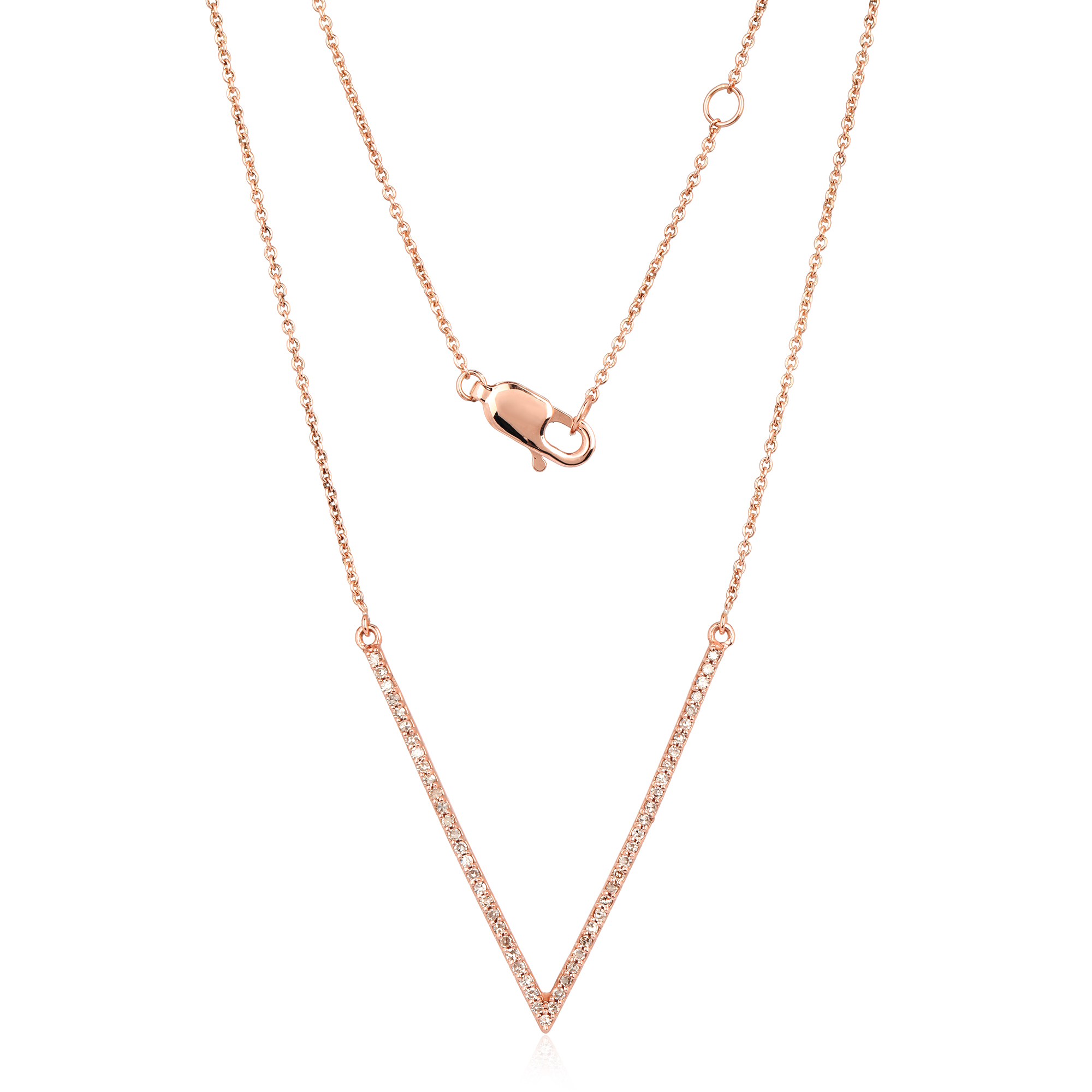 Rose Gold V Diamond Pendant With Chain
