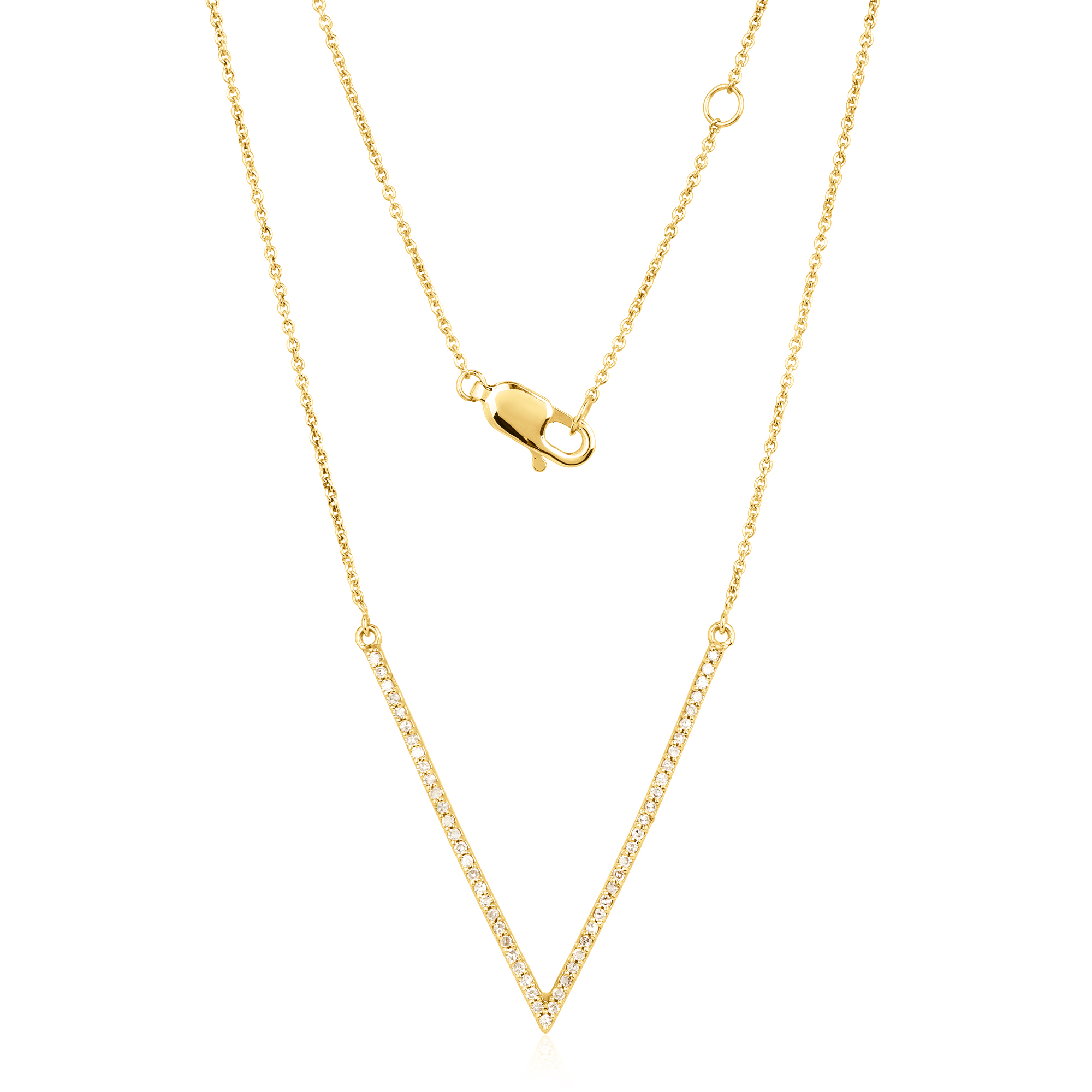 Yellow Gold V Diamond Pendant With Chain