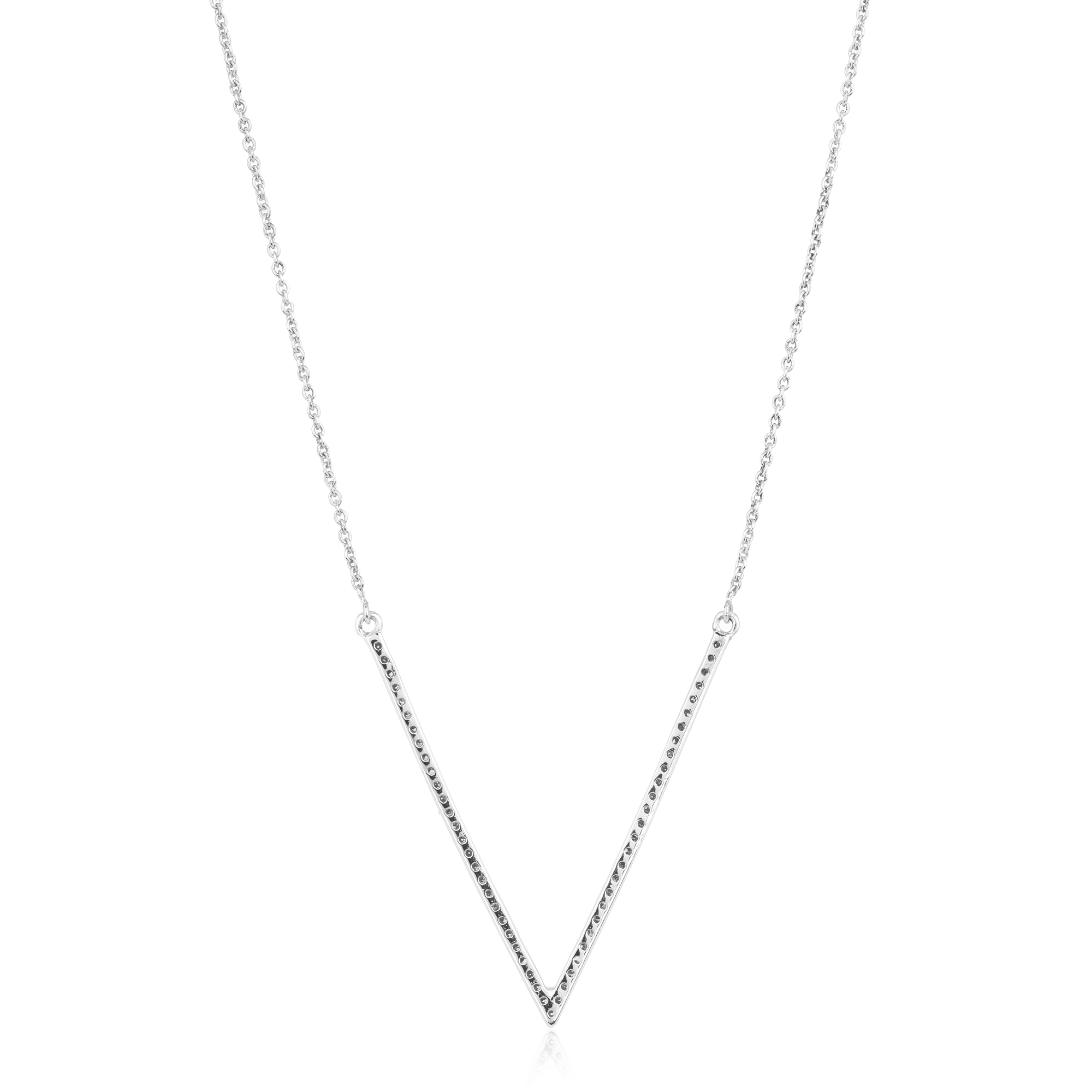 White Gold V Diamond Pendant With Chain