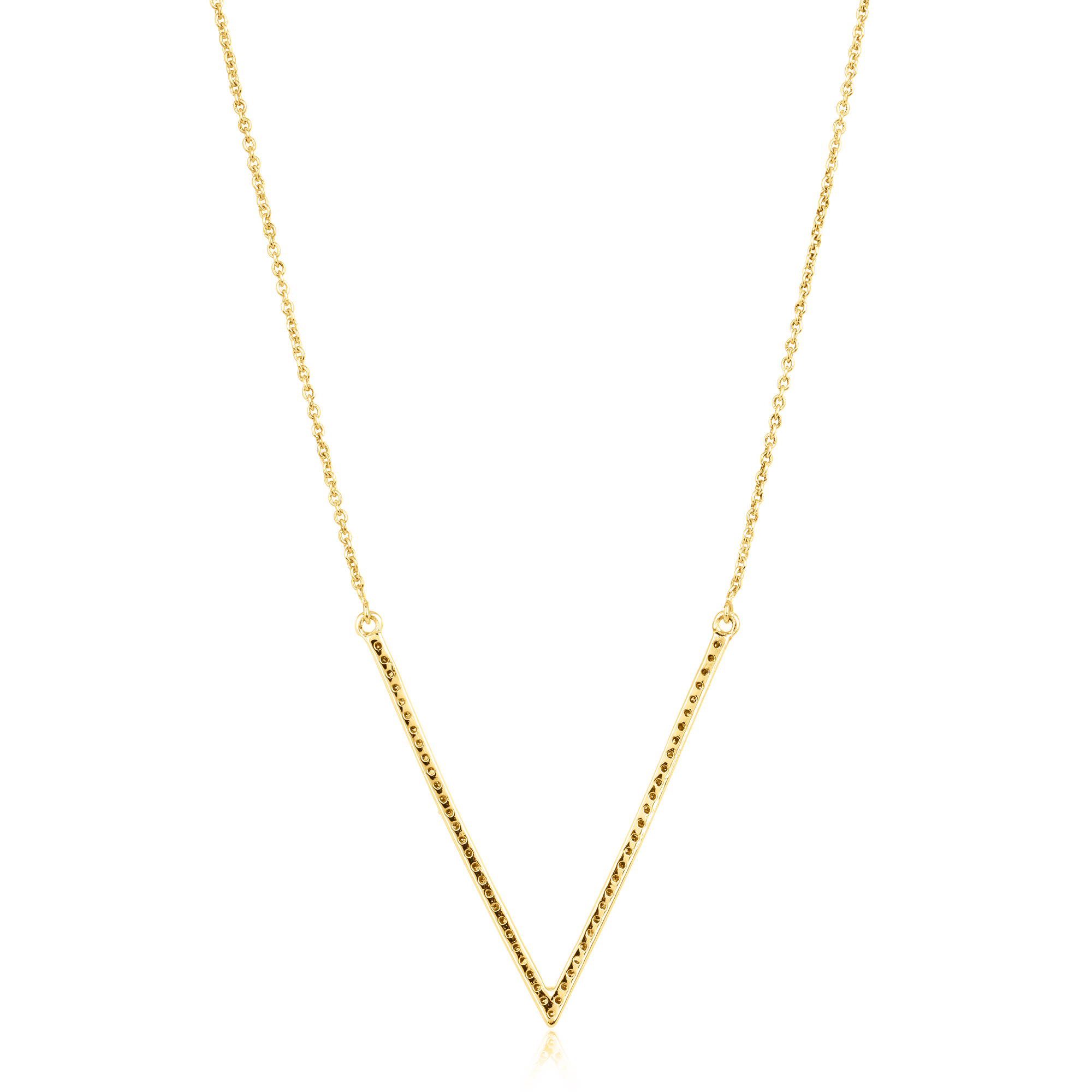 Yellow Gold V Diamond Pendant With Chain