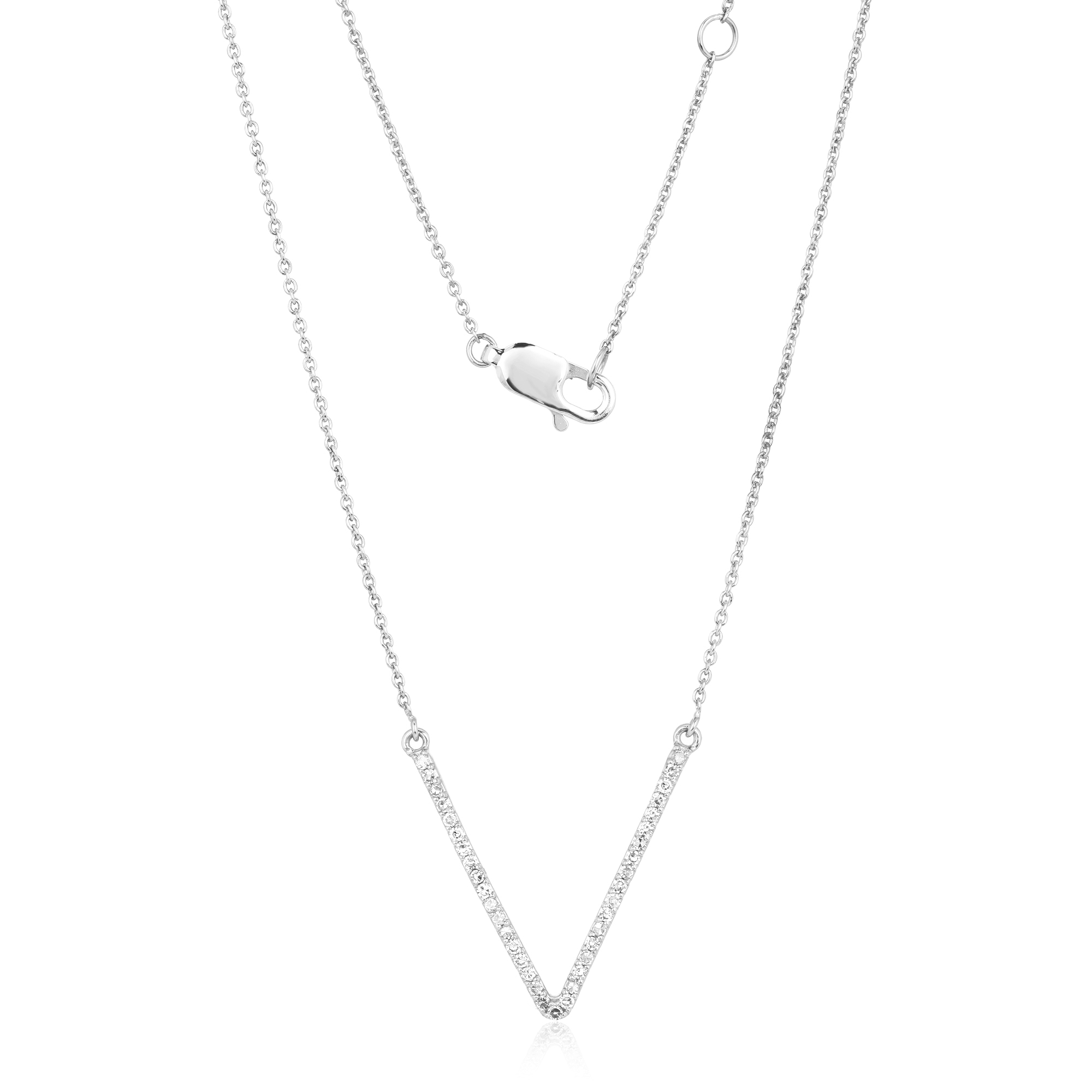 White Gold V Diamond Pendant With Chain