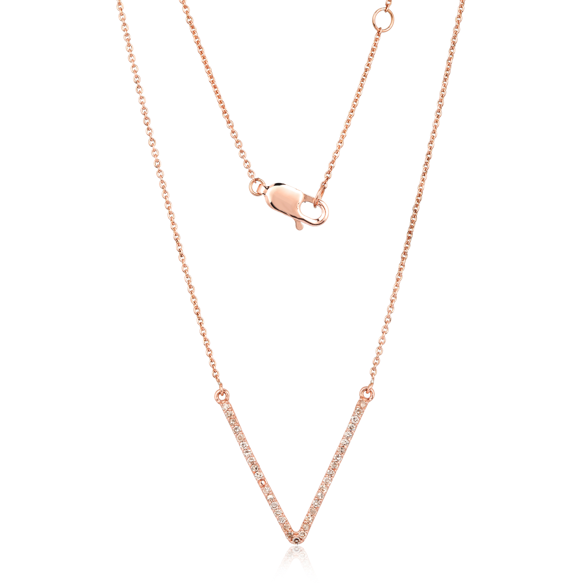 Rose Gold V Diamond Pendant With Chain