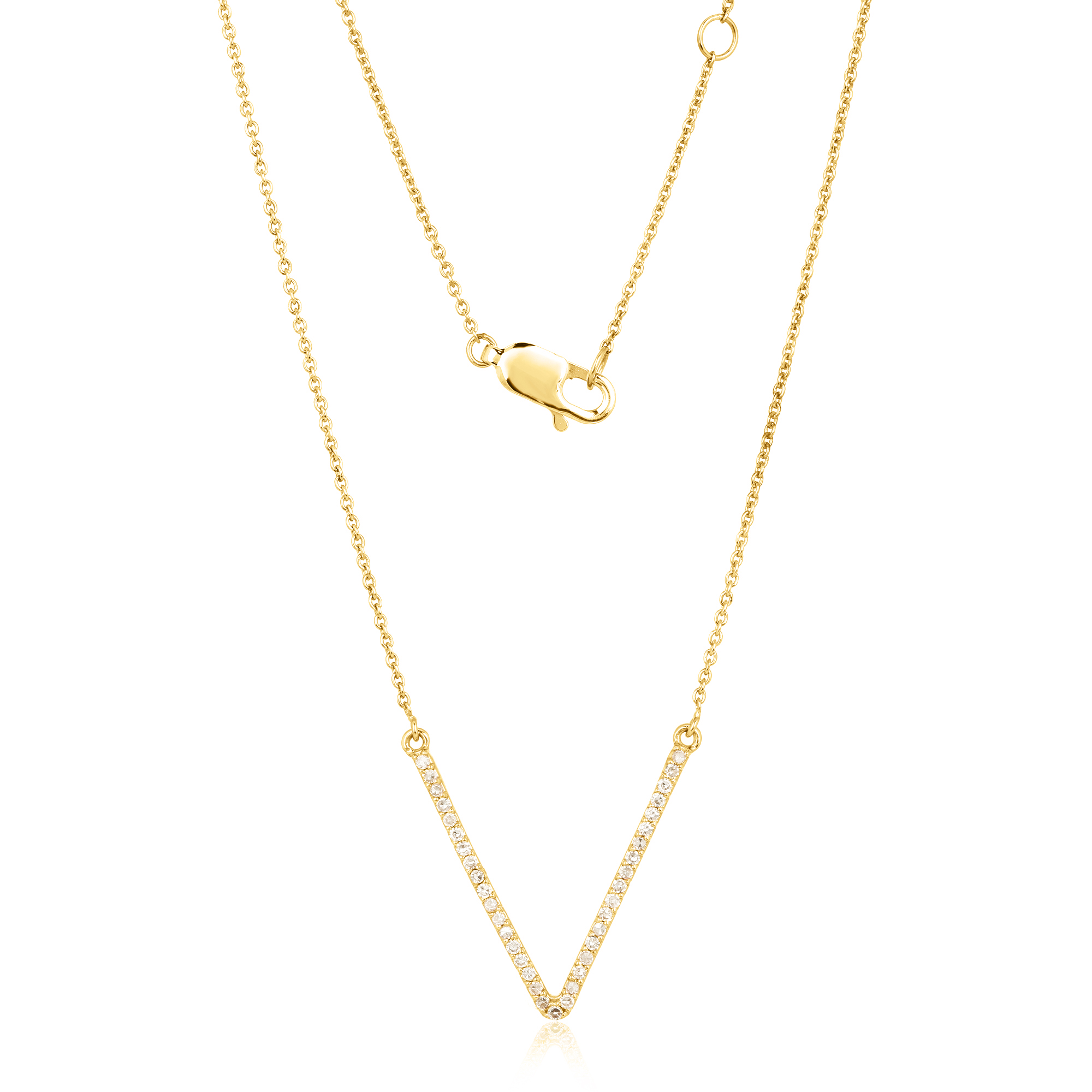 Yellow Gold V Diamond Pendant With Chain