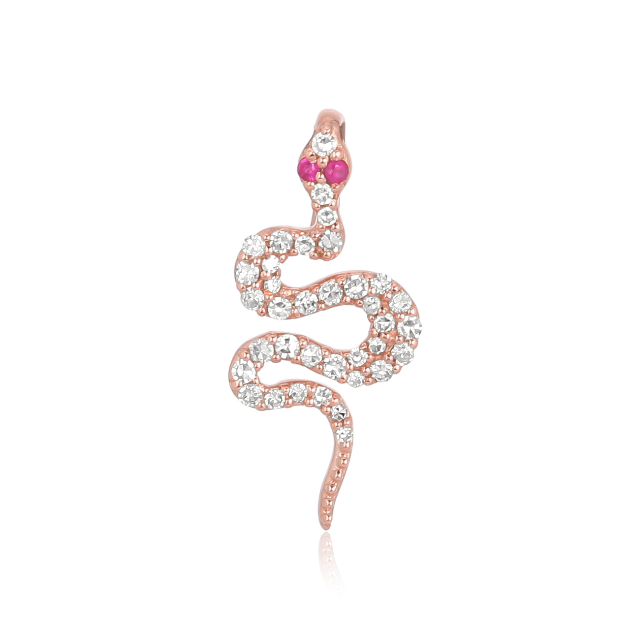 Rose Gold Snake Diamond Pendant with ruby Eyes