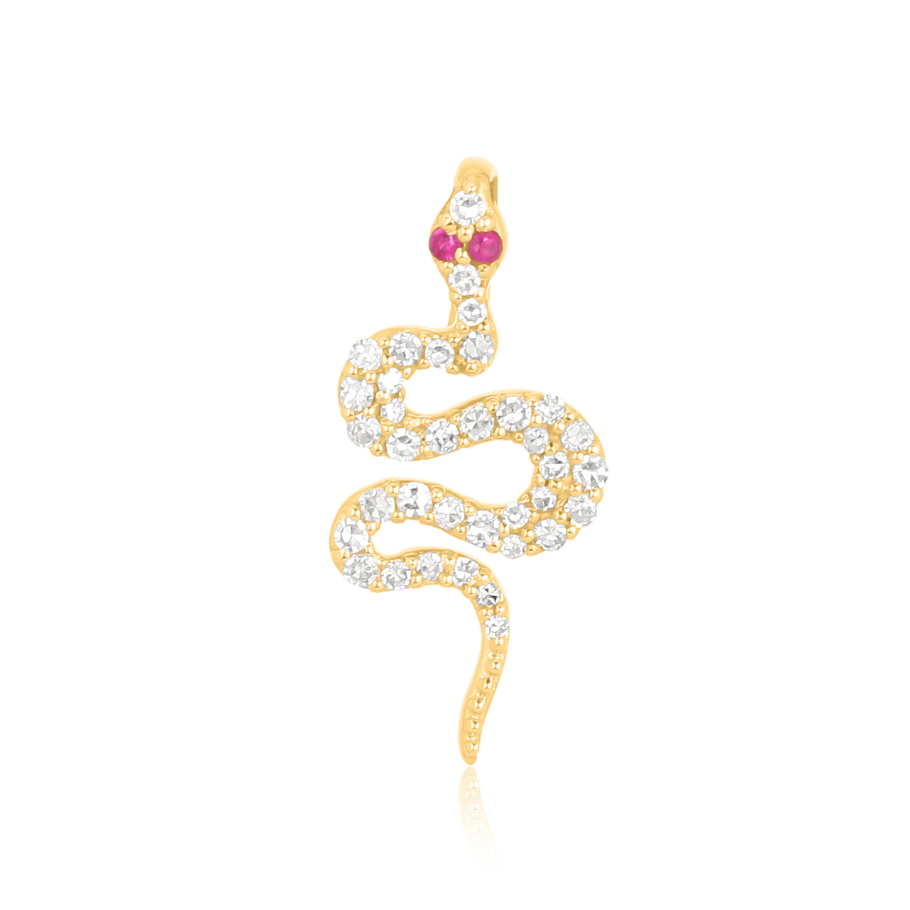 Yellow Gold Snake Diamond Pendant with ruby Eyes