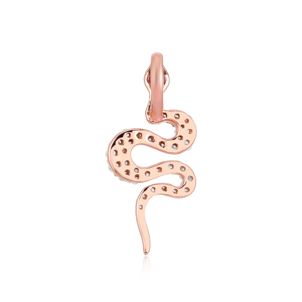 Rose Gold Snake Diamond Pendant with ruby Eyes