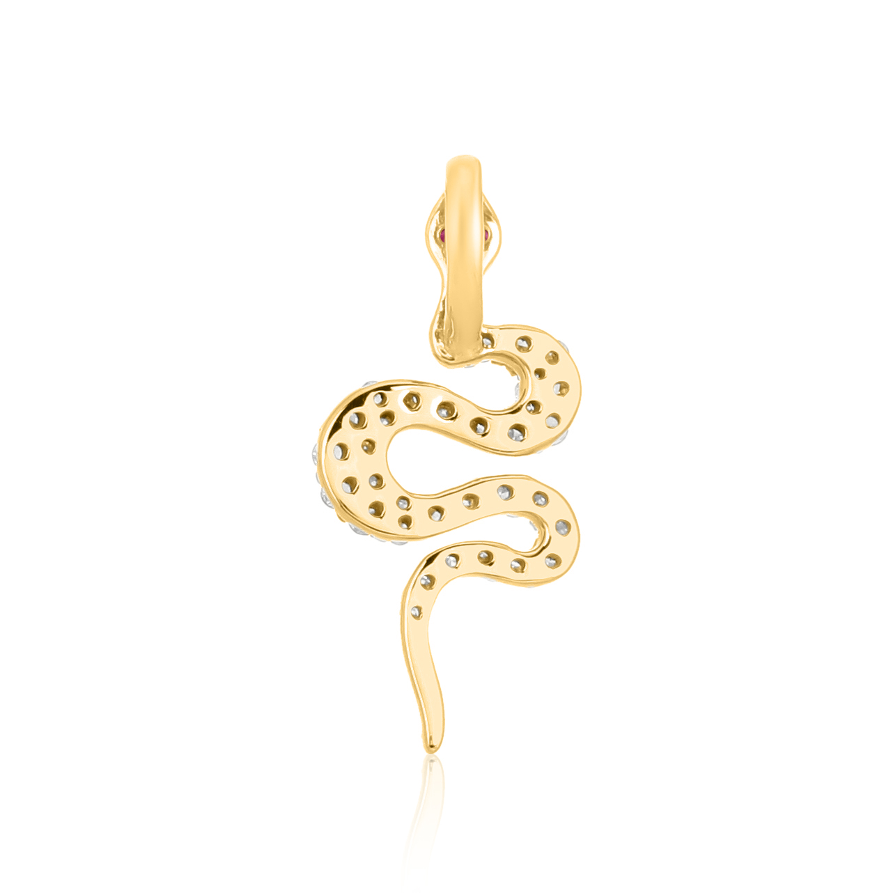 Yellow Gold Snake Diamond Pendant with ruby Eyes