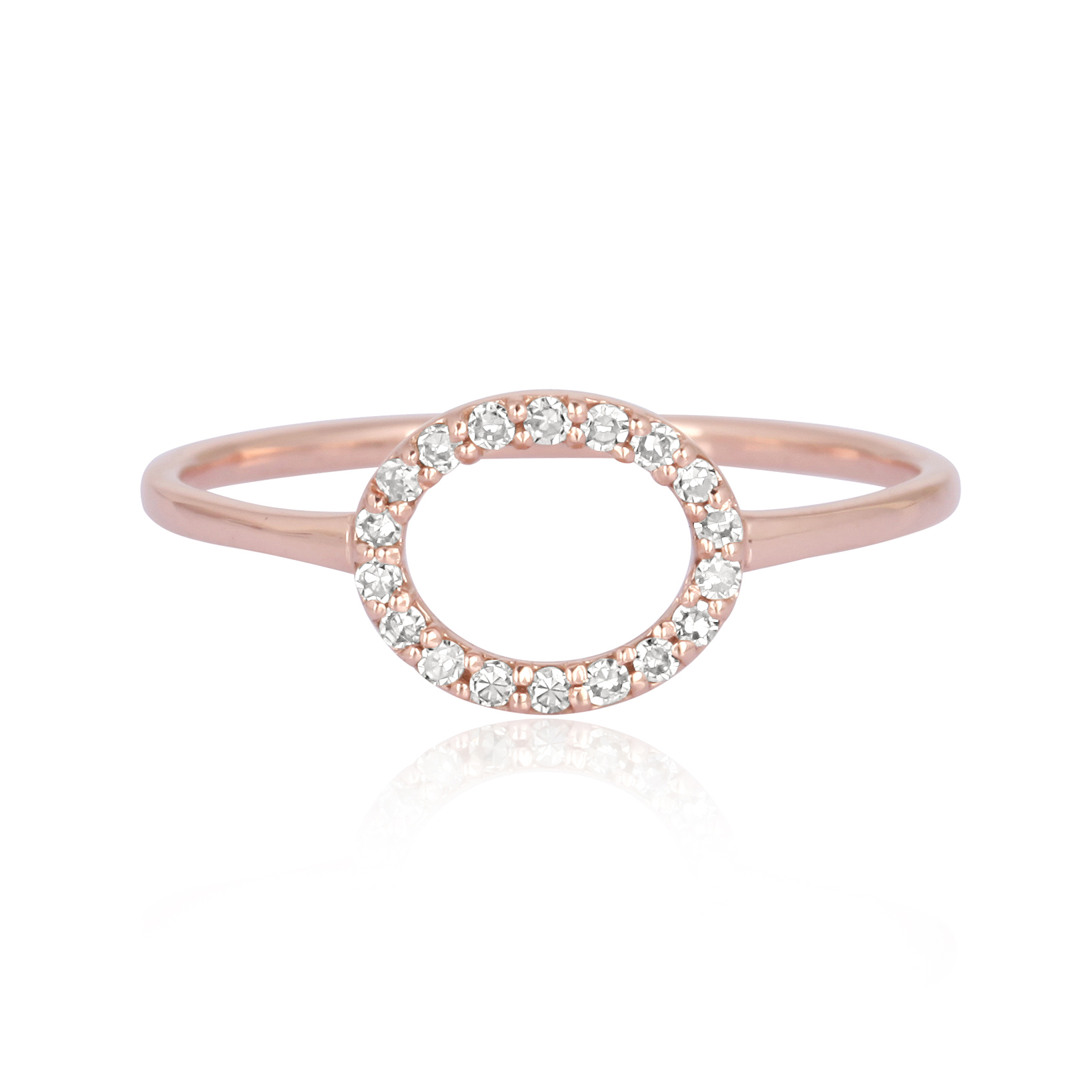 Rose Gold Single Line Diamond Oval Ring
