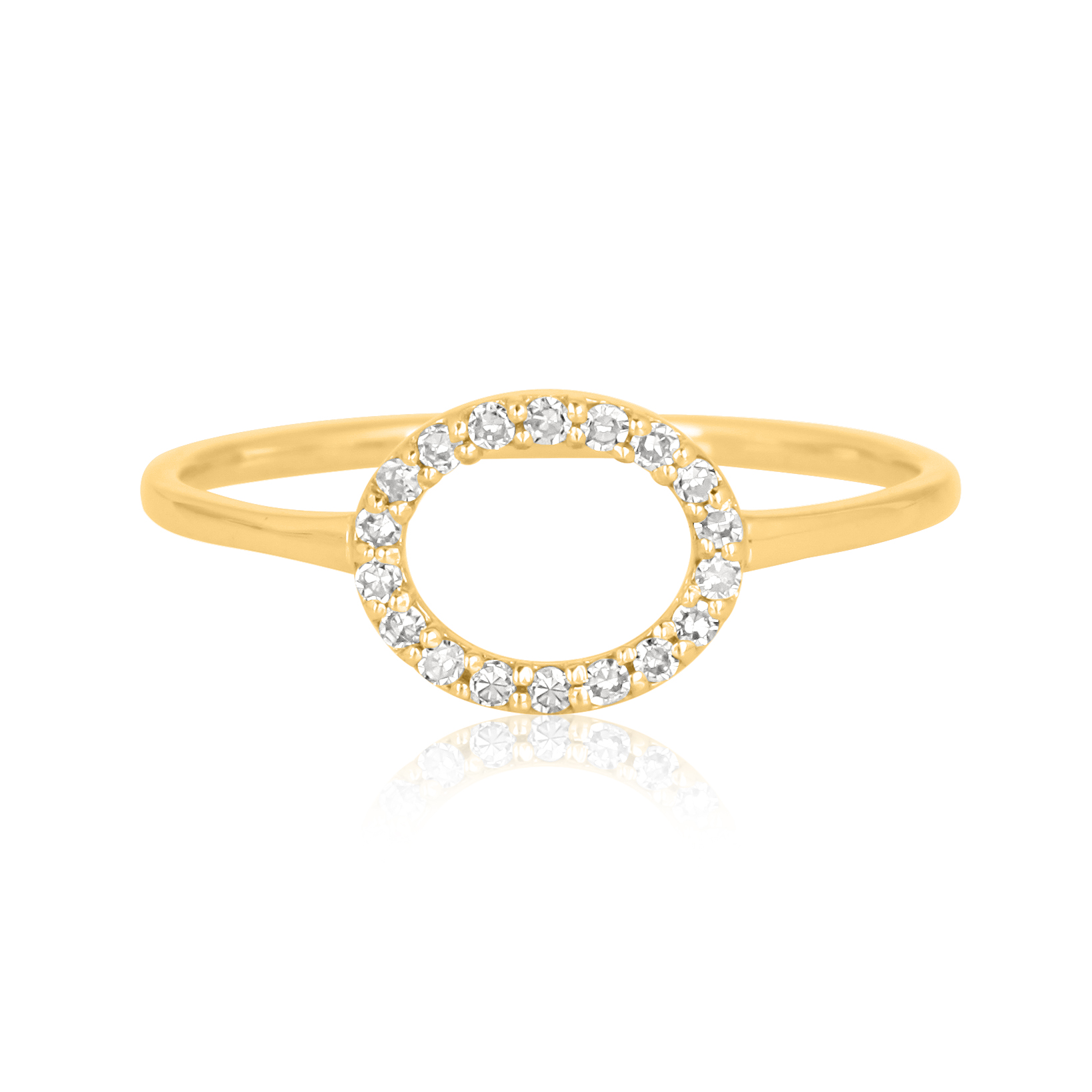 Yellow Gold Single Line Diamond  Oval Ring