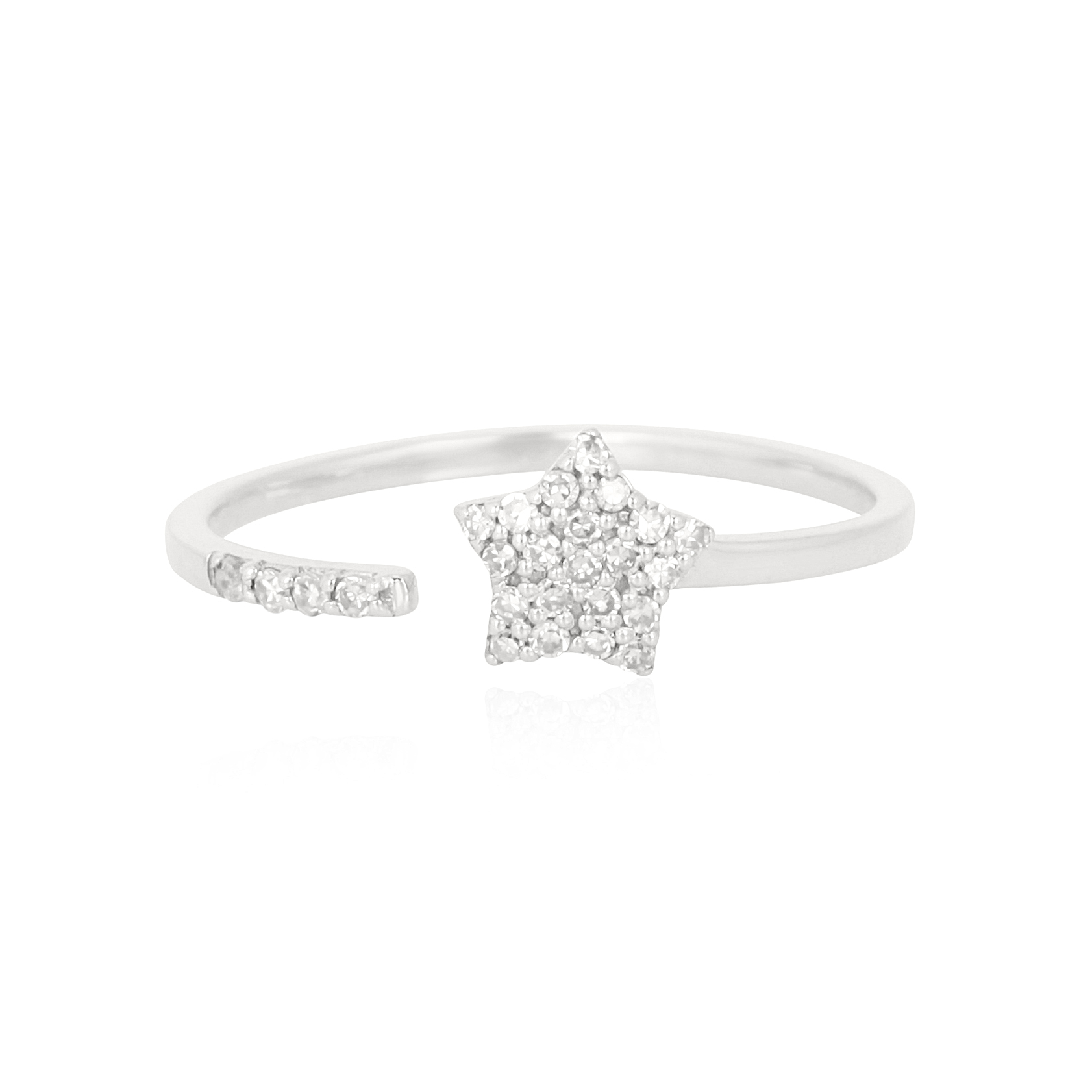 White Gold Star Diamond Open Band Ring