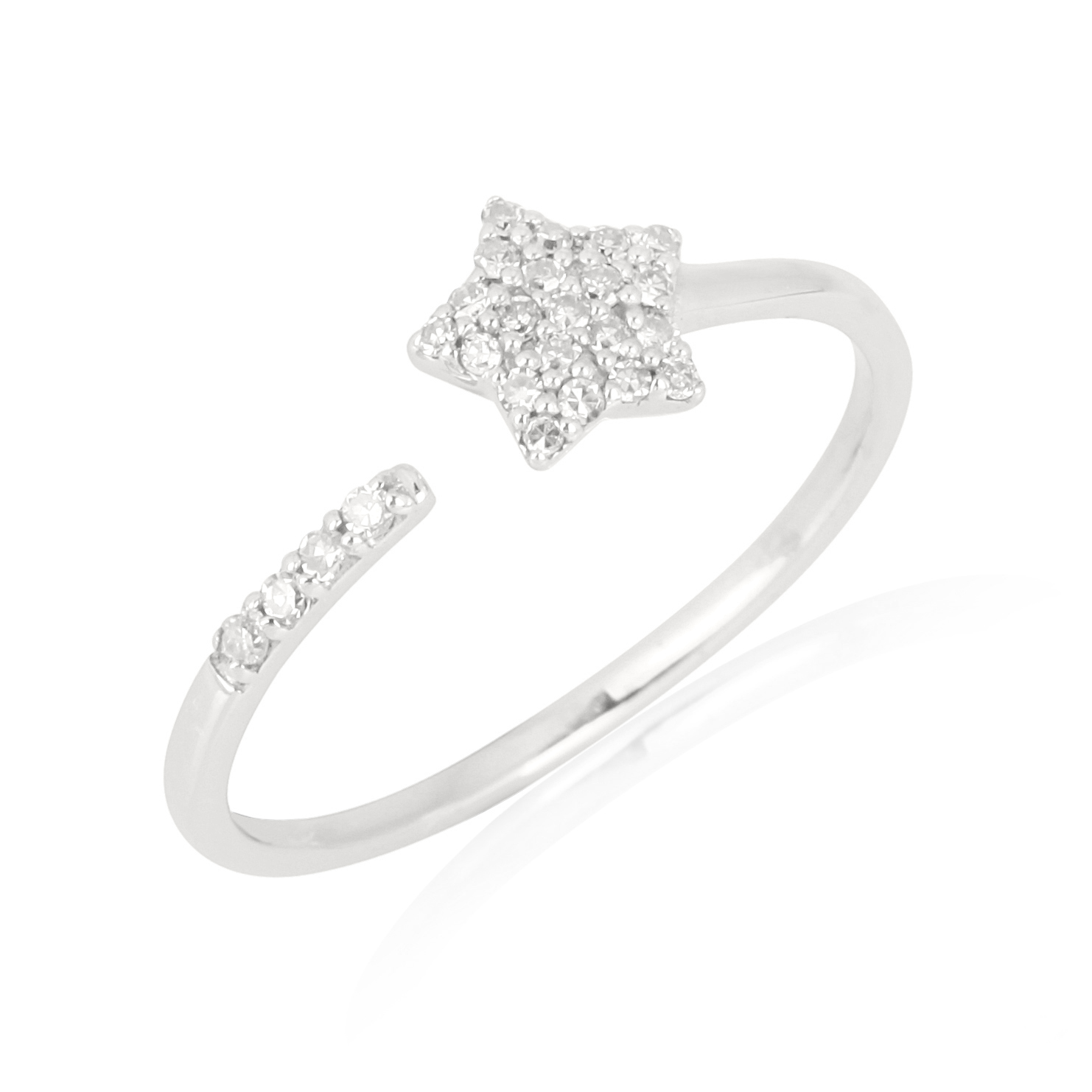 White Gold Star Diamond Open Band Ring