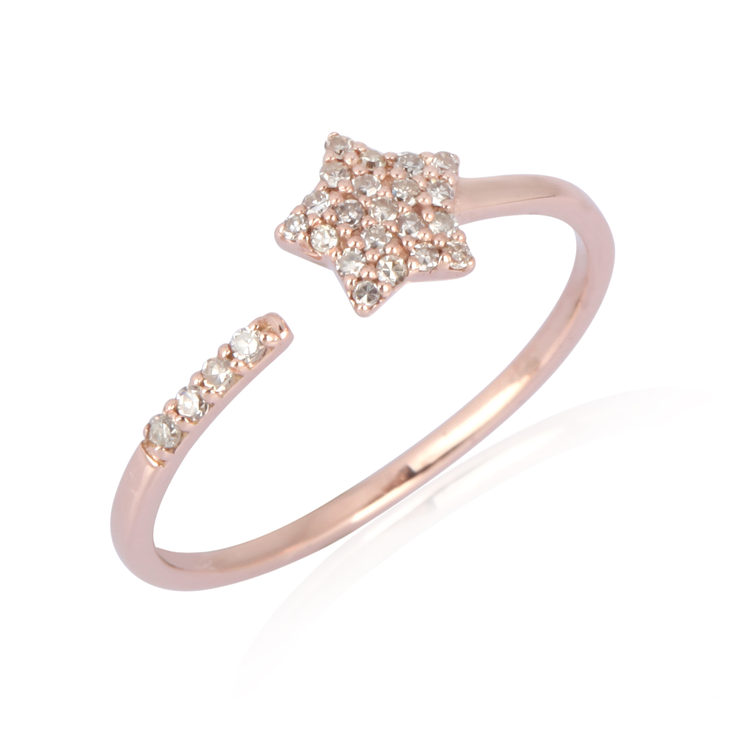 Rose Gold Star Diamond Open Band Ring