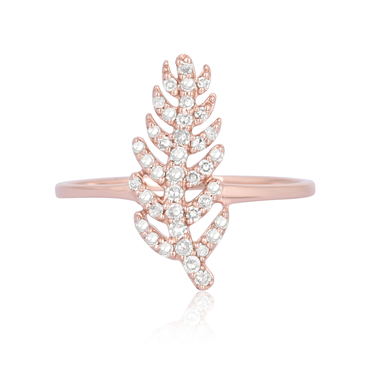 Rose Gold Diamond Straight Leaf Ring