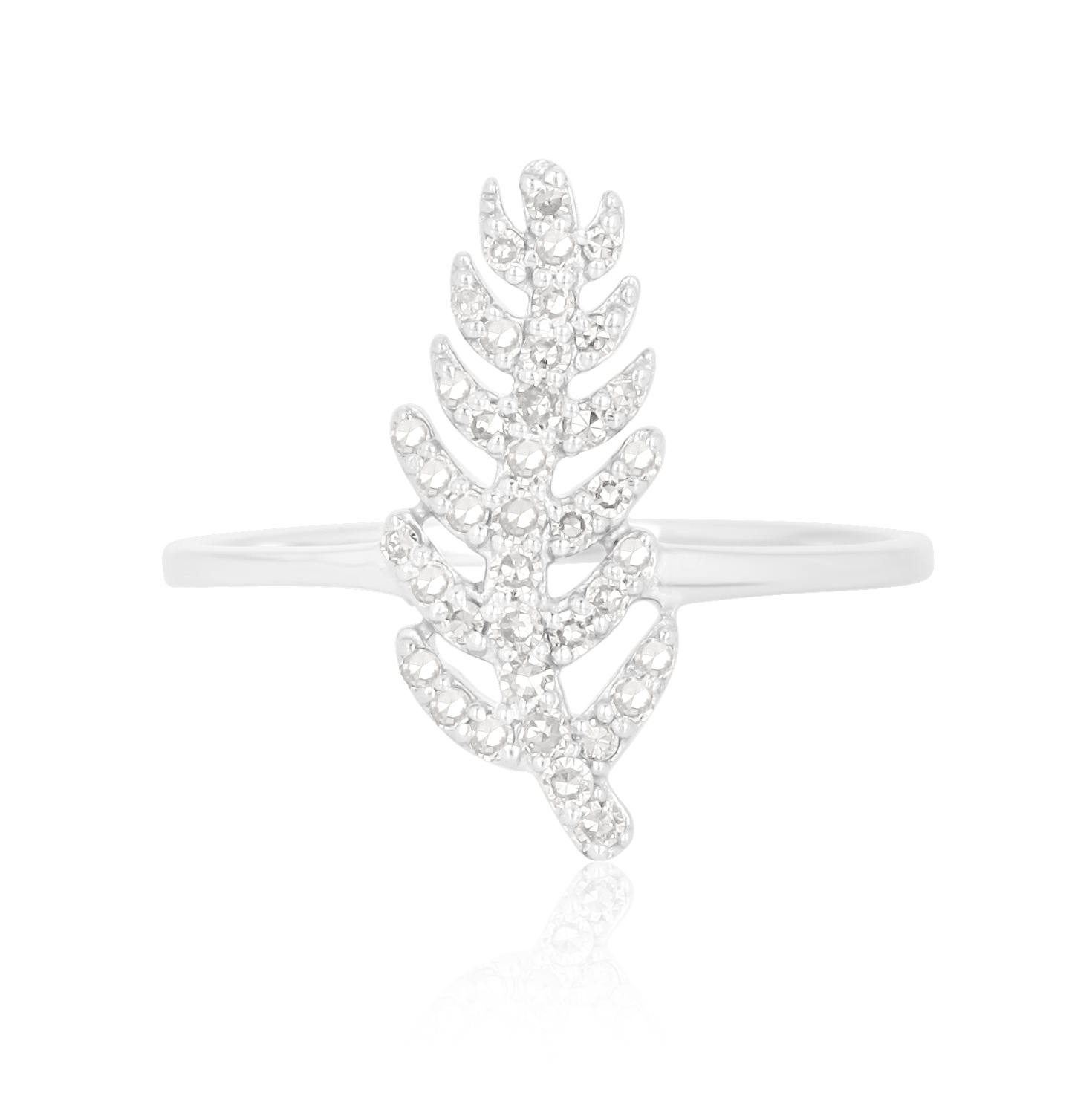 White Gold Diamond Straight Leaf Ring