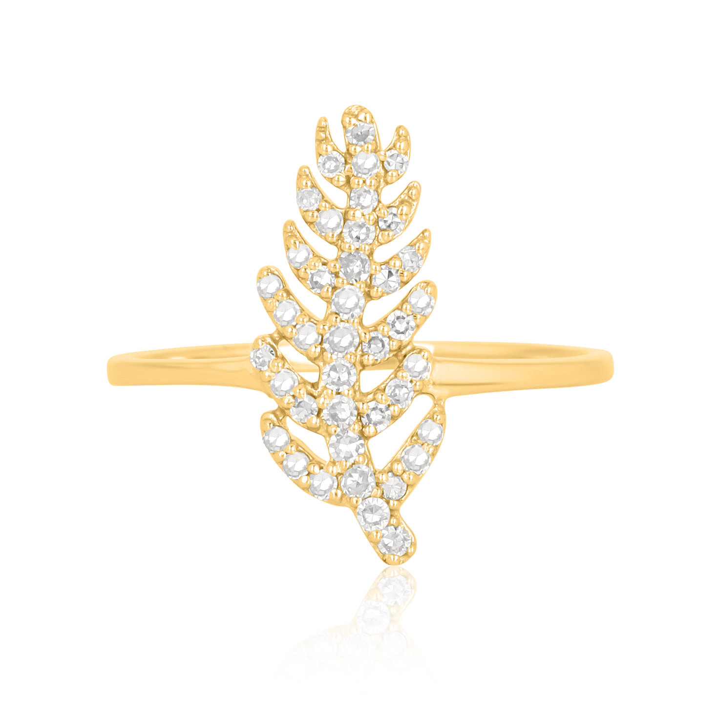 Yellow Gold Diamond Straight Leaf Ring