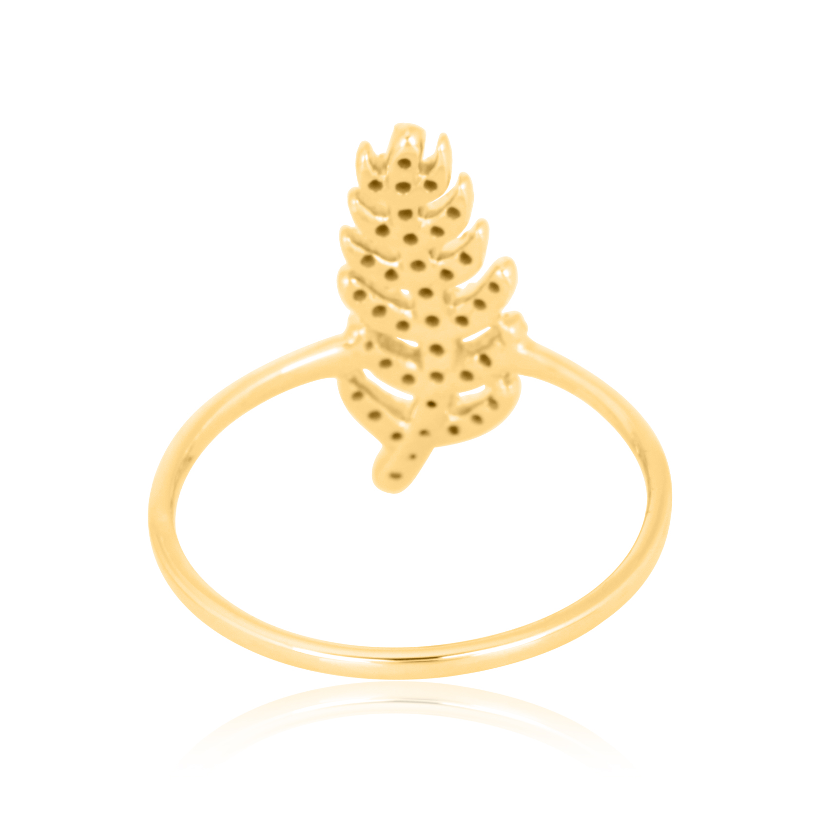 Yellow Gold Diamond Straight Leaf Ring