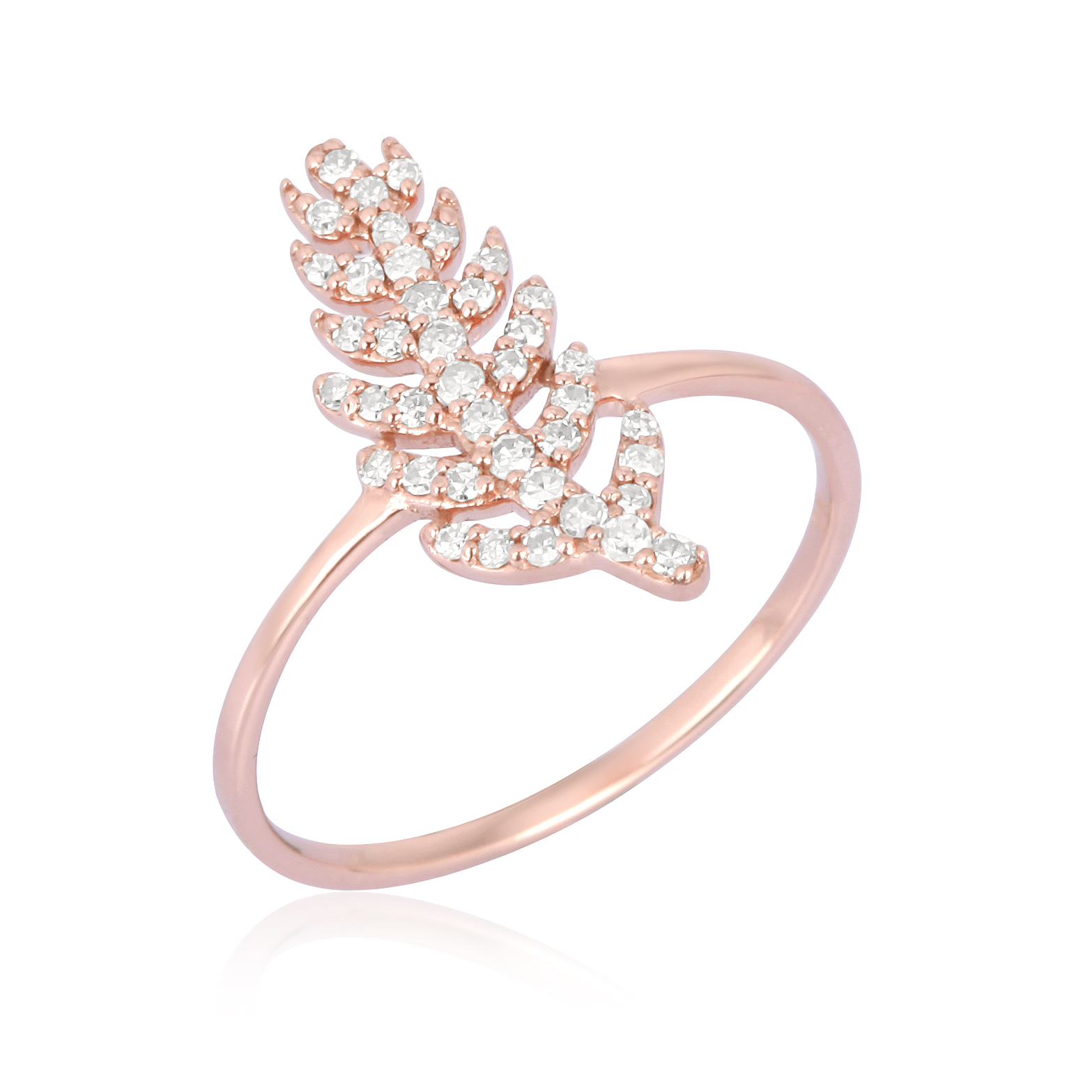 Rose Gold Diamond Straight Leaf Ring