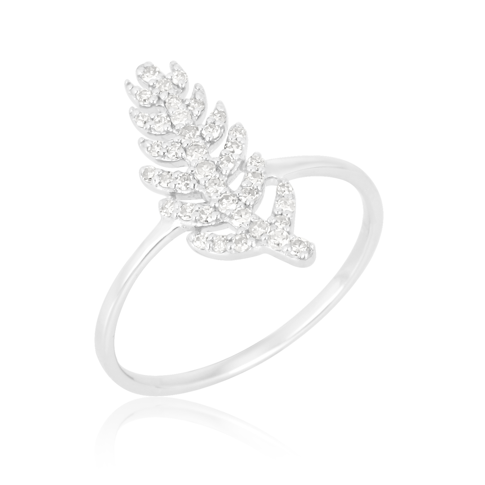 White Gold Diamond Straight Leaf Ring