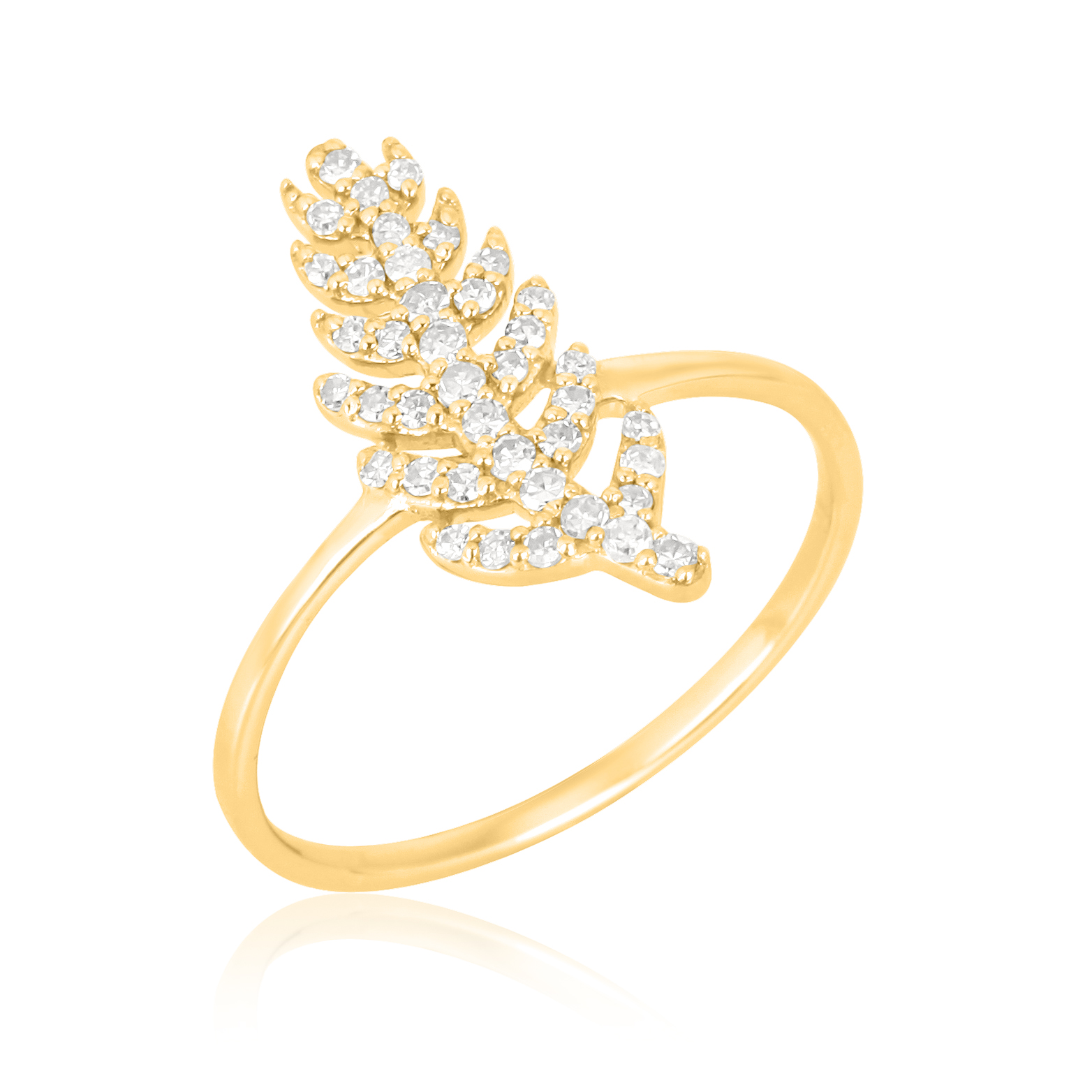Yellow Gold Diamond Straight Leaf Ring