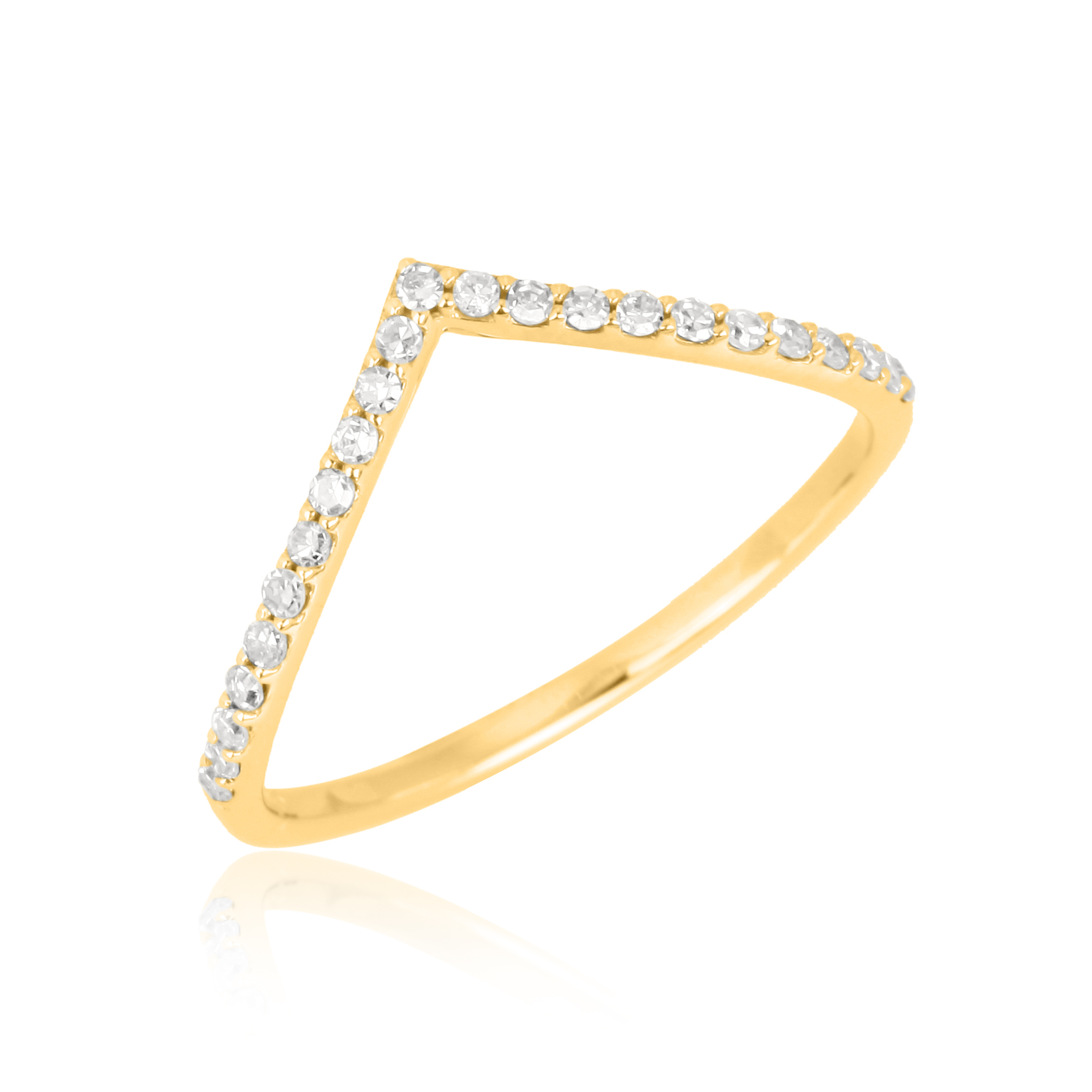 Yellow Gold Diamond Single line V Band