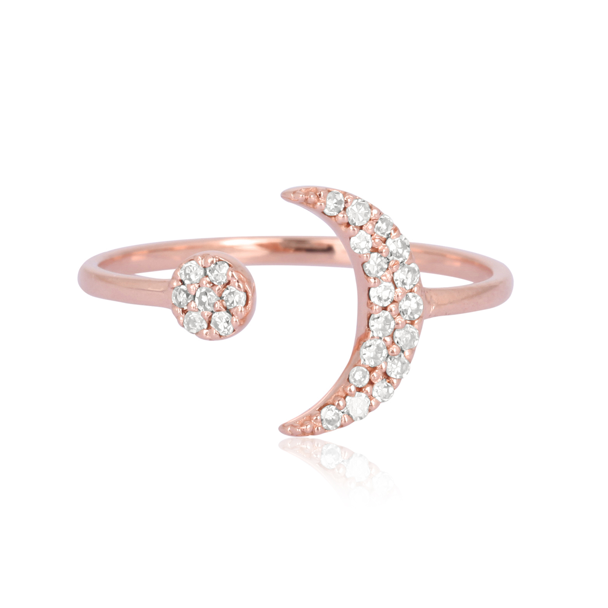 Rose Gold Sun and Half Moon Diamond Ring