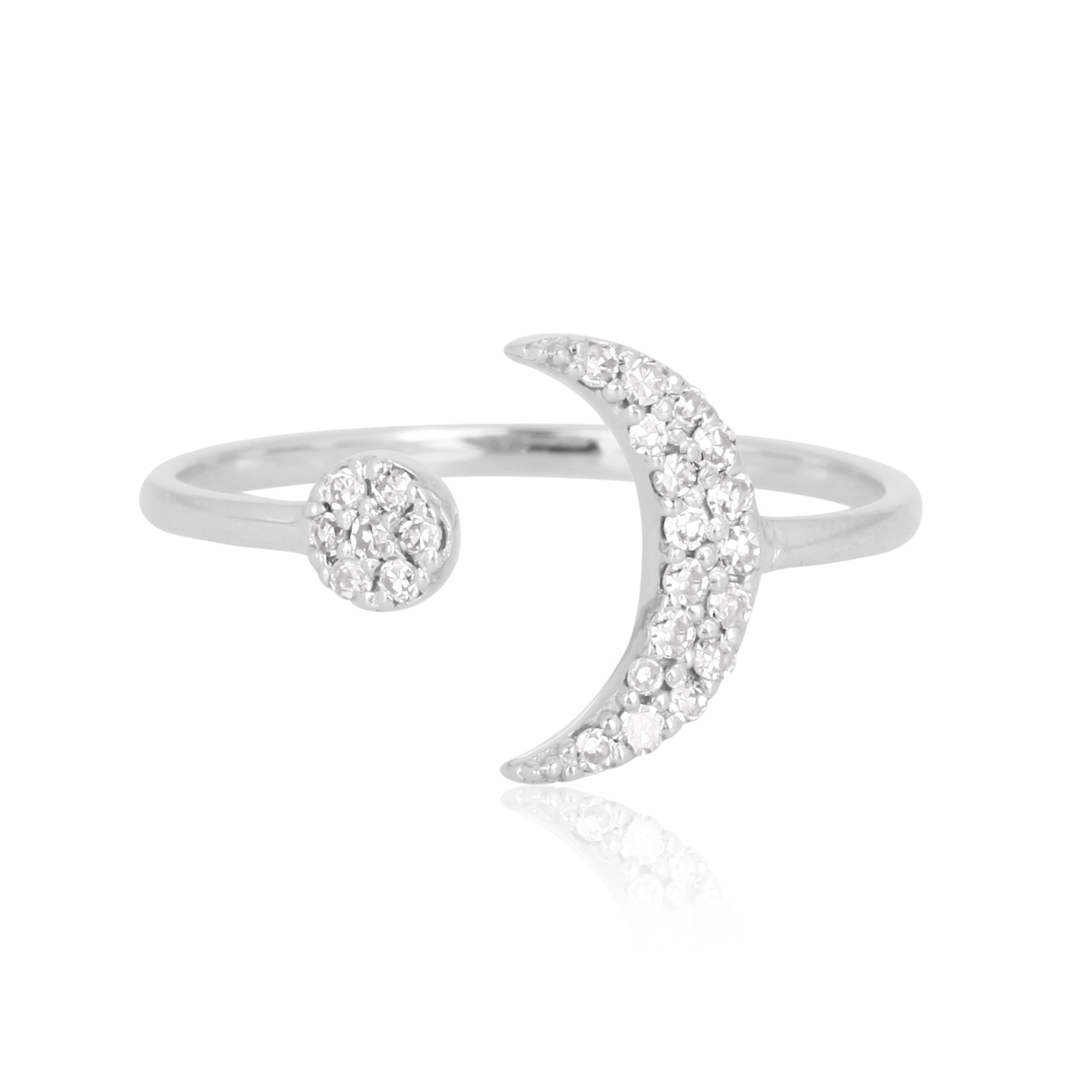 White Gold Sun and Half Moon Diamond Ring