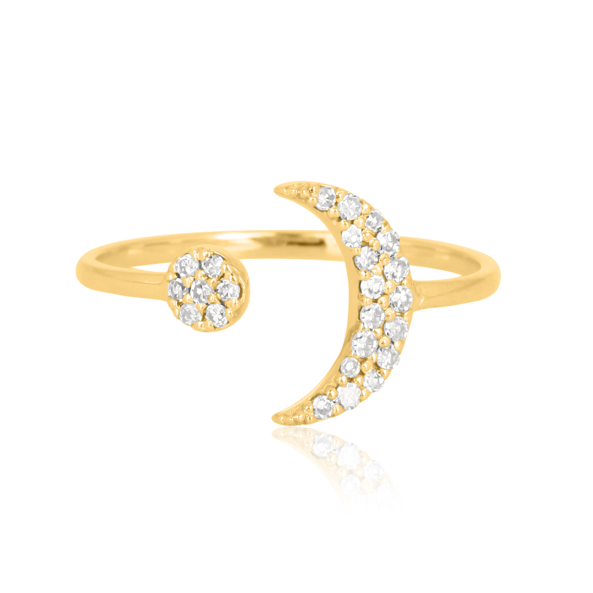Yellow Gold Sun and Half Moon Diamond Ring