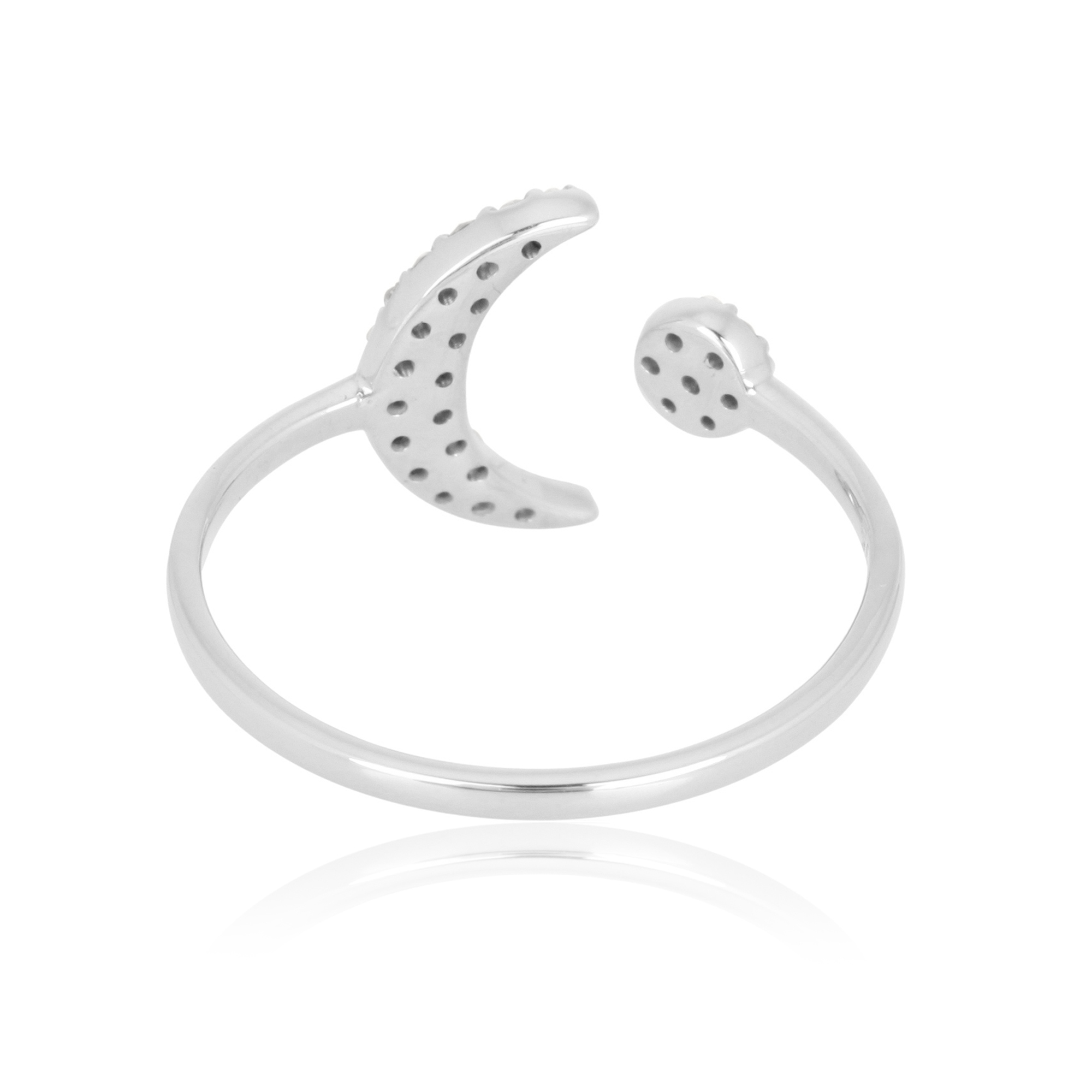 White Gold Sun and Half Moon Diamond Ring