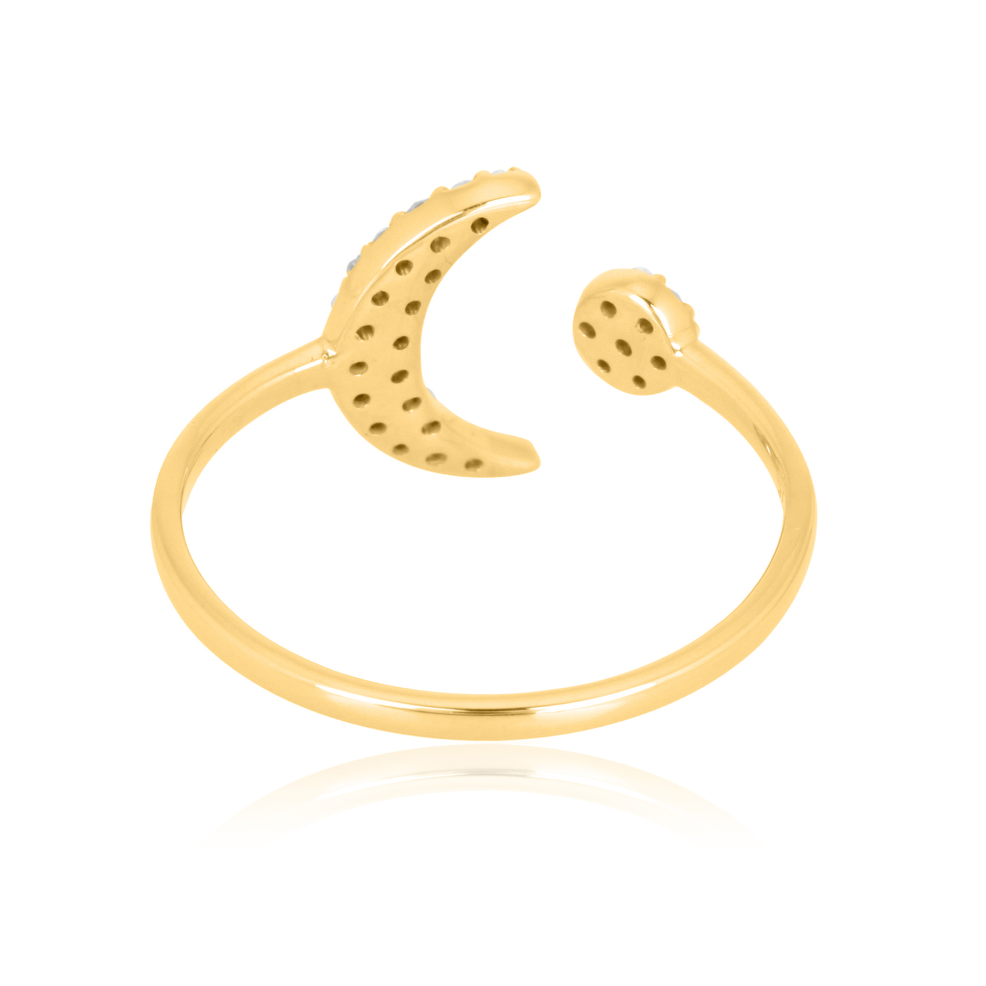 Yellow Gold Sun and Half Moon Diamond Ring