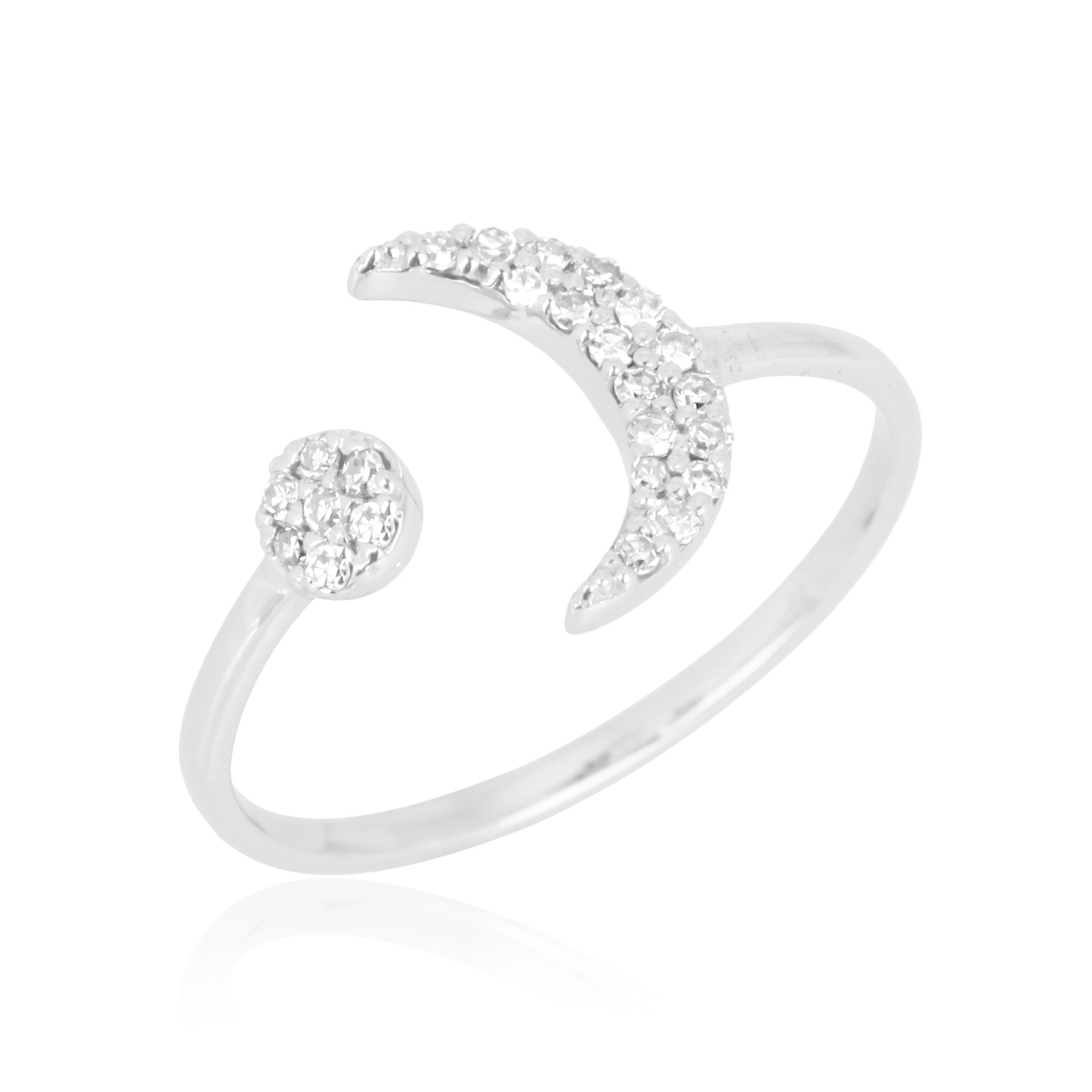 White Gold Sun and Half Moon Diamond Ring